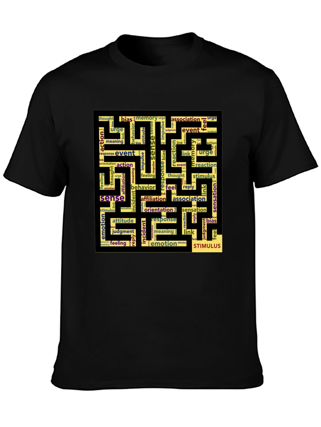 Sense Maze Black T-Shirt - Word Art Design - 3