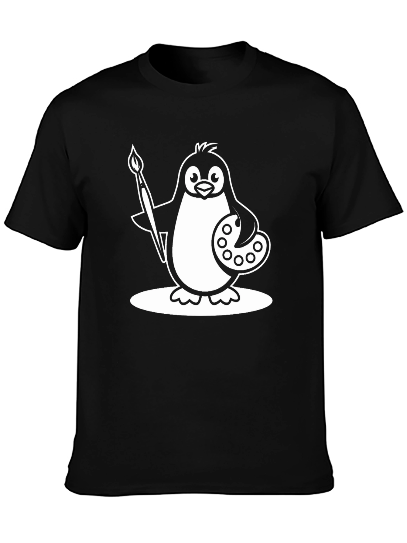 Black Penguin Artist Graphic T-Shirt - Black Cotton Tee view 3