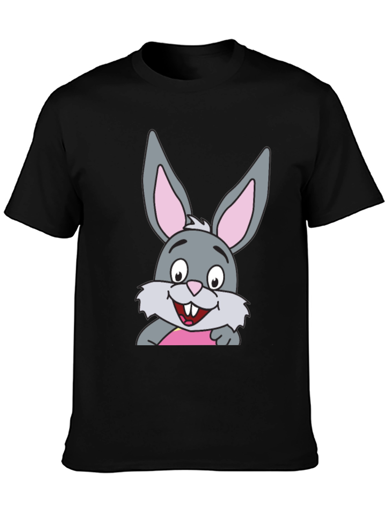 Black Cartoon Rabbit Graphic Print Black T-Shirt view 3
