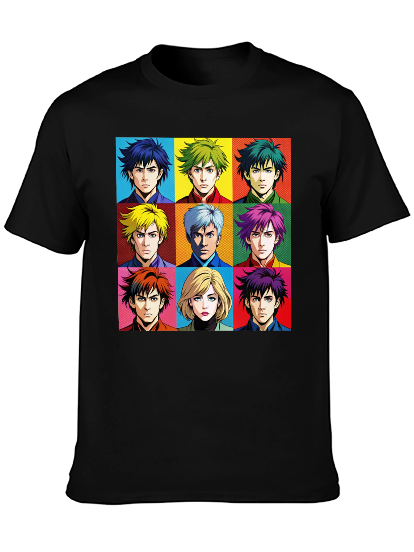 Black Anime Faces T-Shirt, Pop Art Design view 3