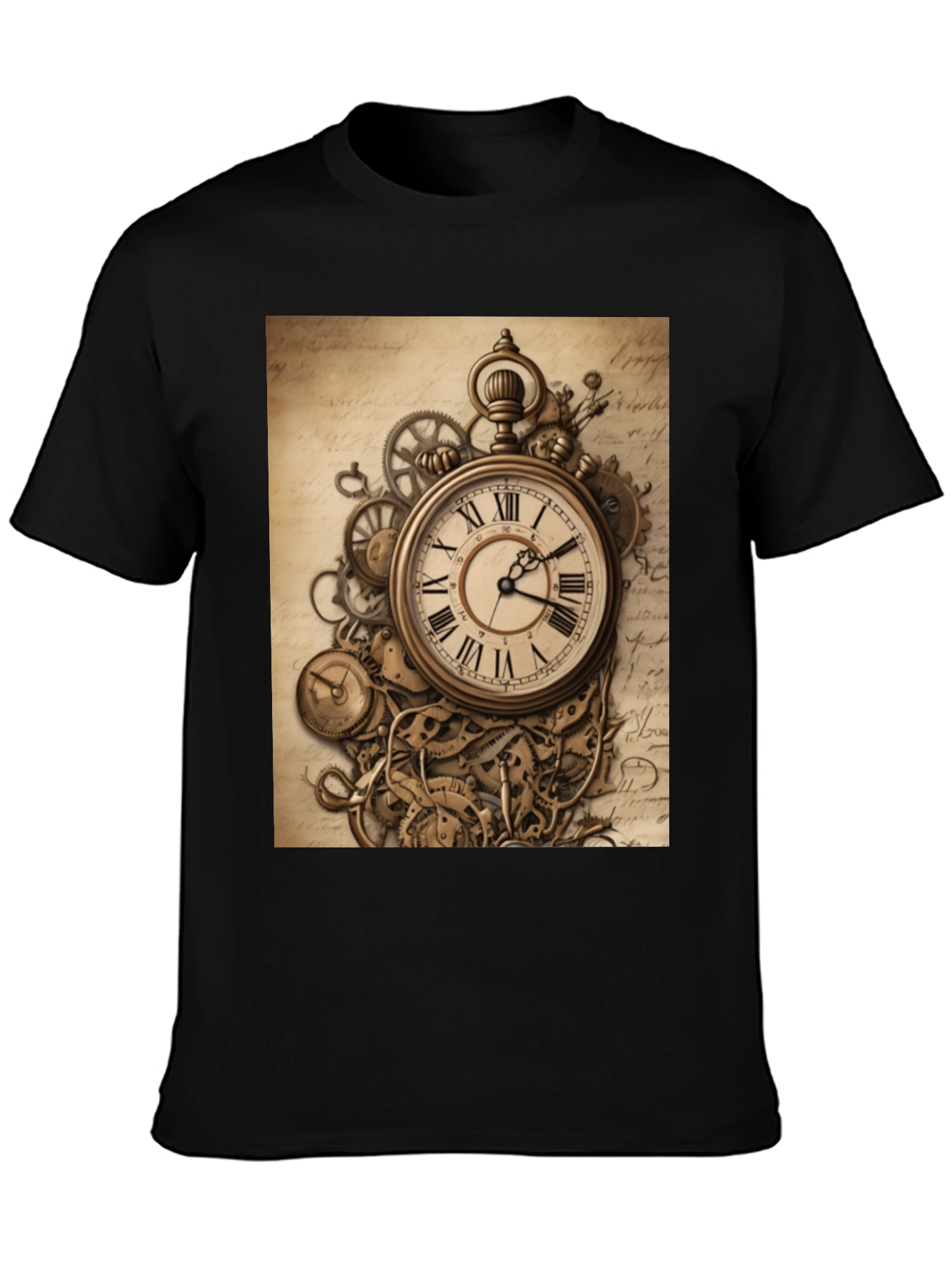 Black Steampunk Clockwork T-Shirt - Timeless Design view 3