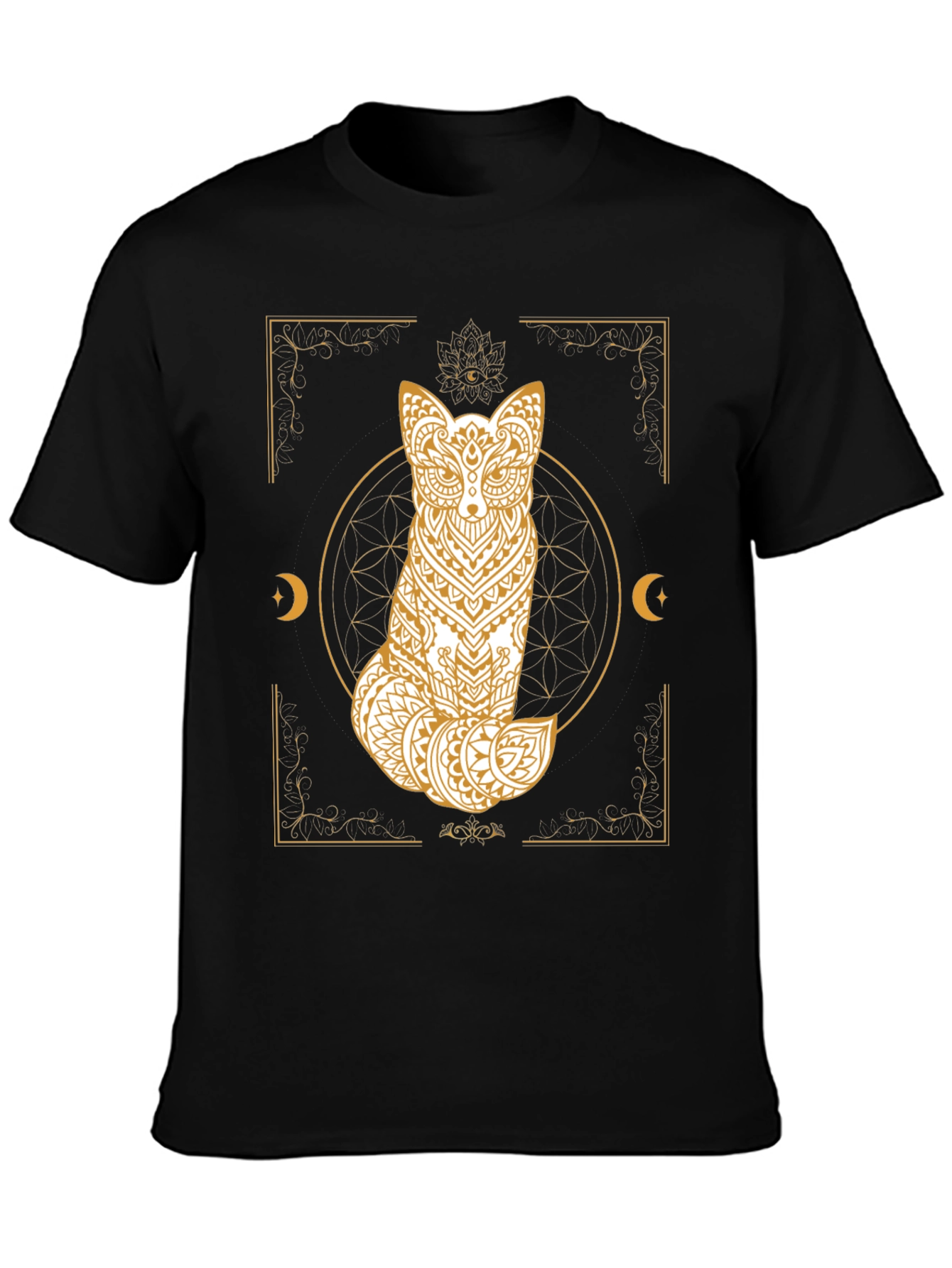 Black Mystic Fox Graphic Tee - Unisex Black T-Shirt view 3