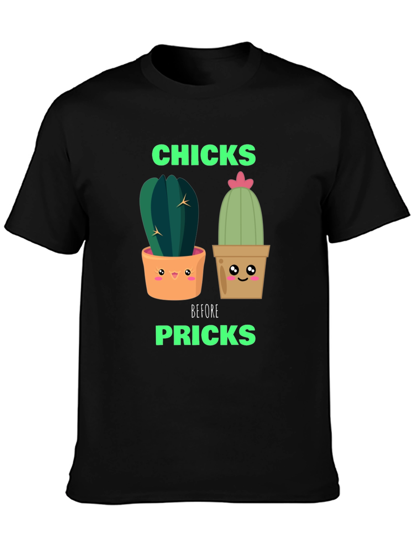 Black Funny Cactus Graphic T-Shirt - Chicks Before Pricks view 3