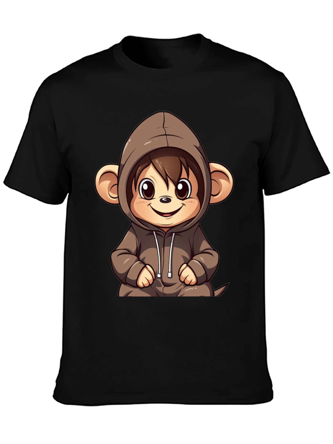 Black Cute Monkey Hoodie Graphic Tee view 3