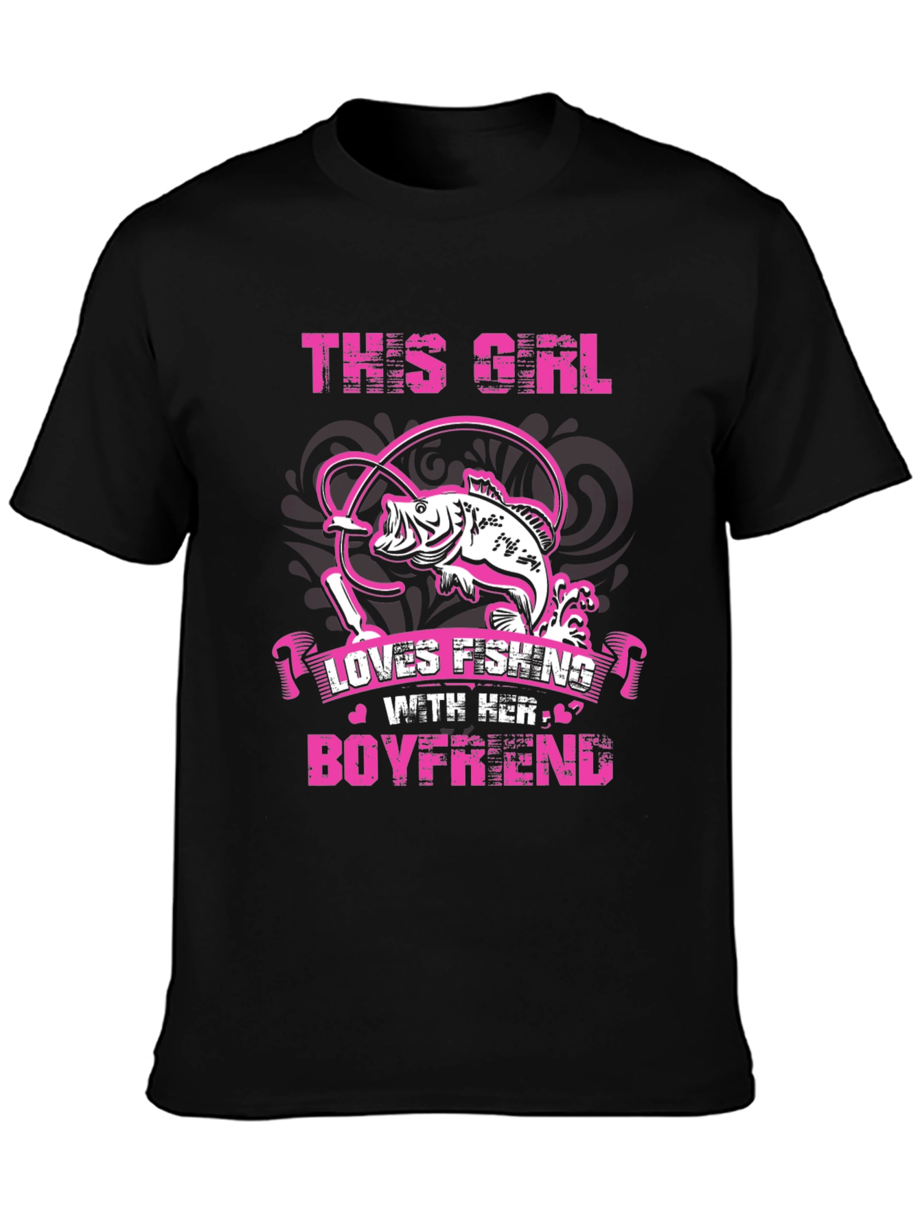 Black Fishing Girl Boyfriend Black T-Shirt view 3
