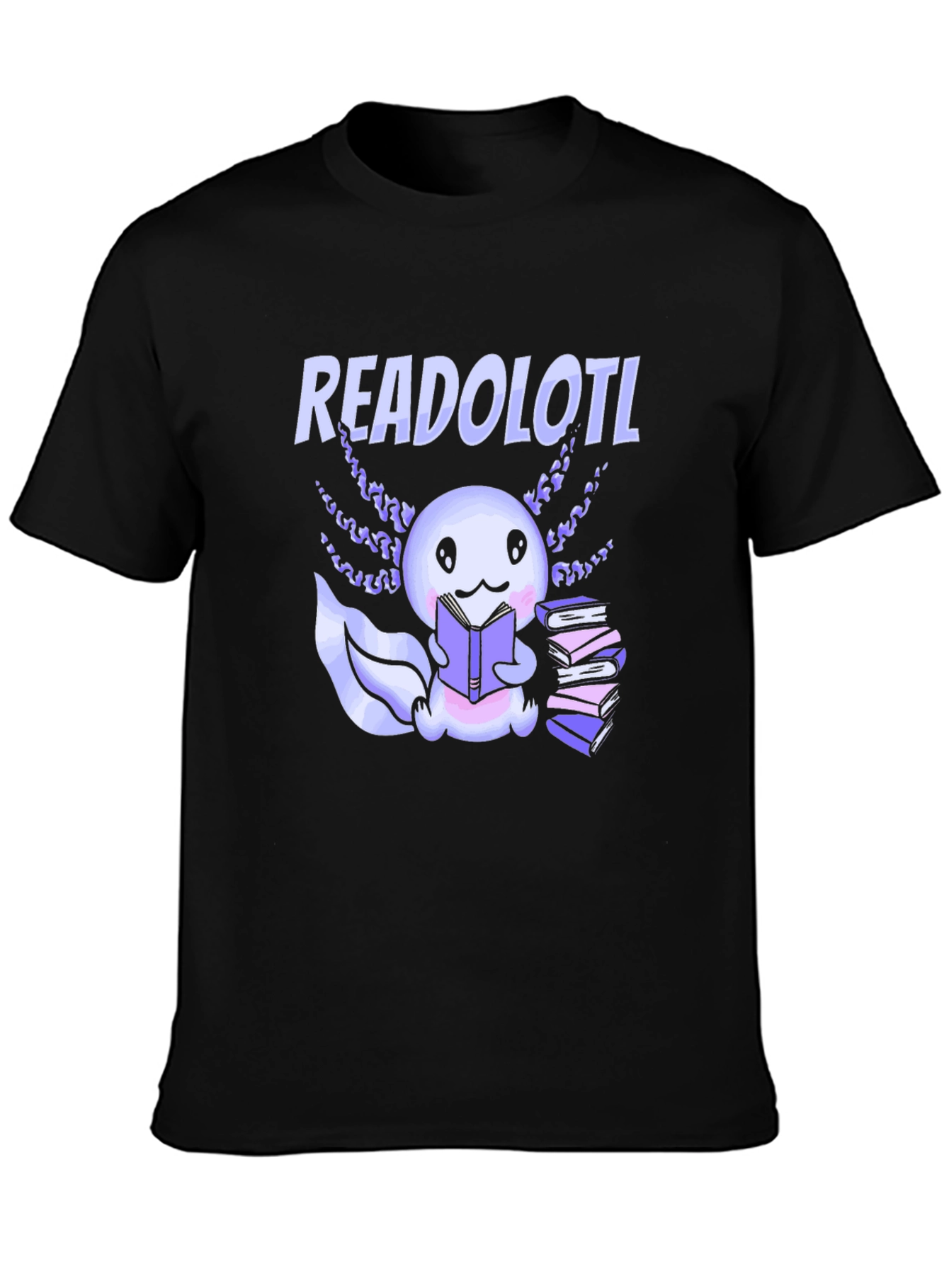 Black Readolotl T-Shirt - Cute Axolotl Reading Books view 3