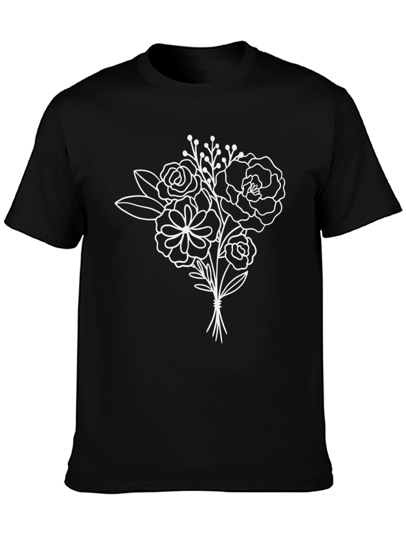 Black Floral Bouquet Graphic Tee - Black Cotton T-Shirt view 3