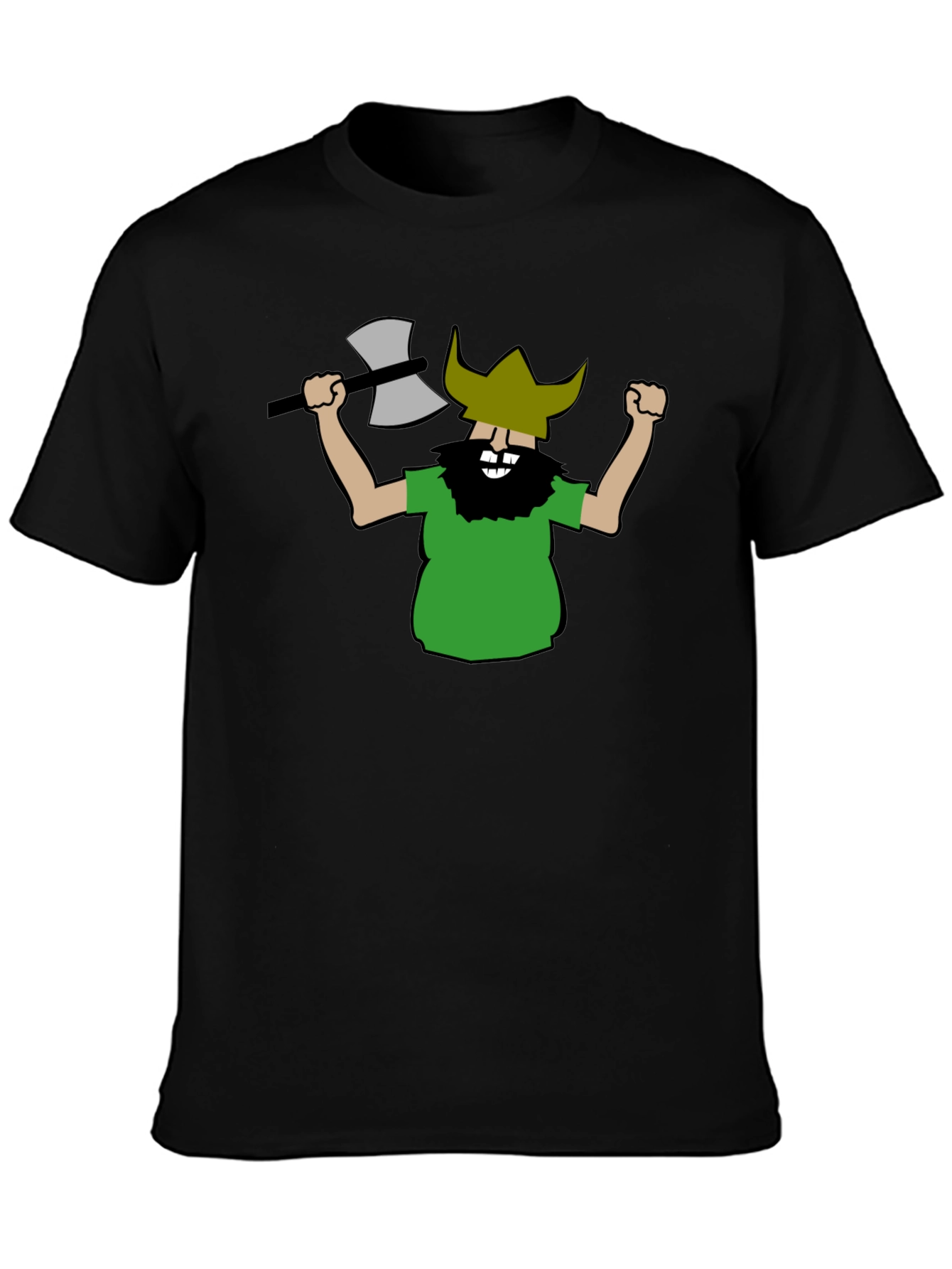 Black Viking Cartoon Graphic Black T-Shirt view 3