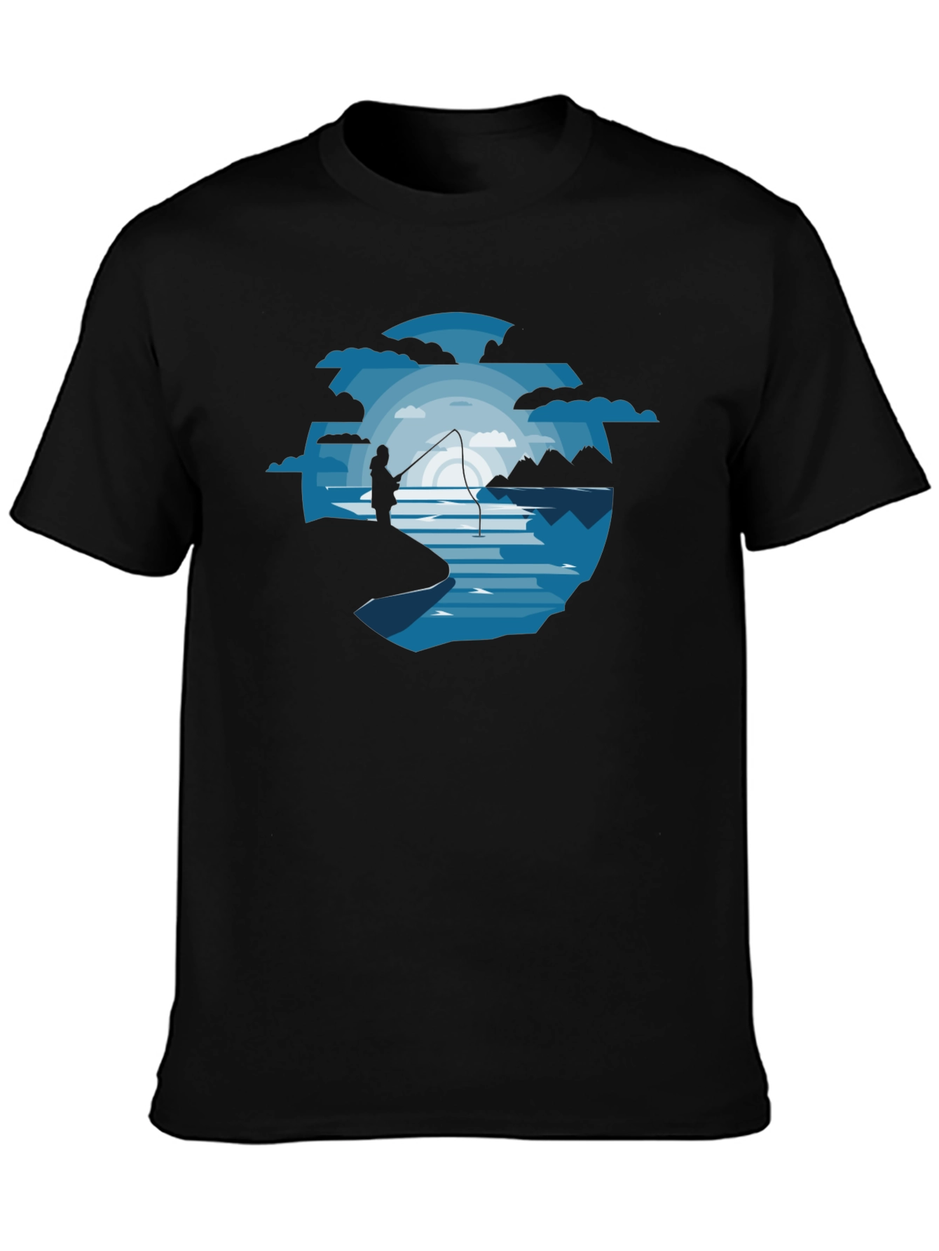 Black Fishing Silhouette Graphic Tee - Black view 3