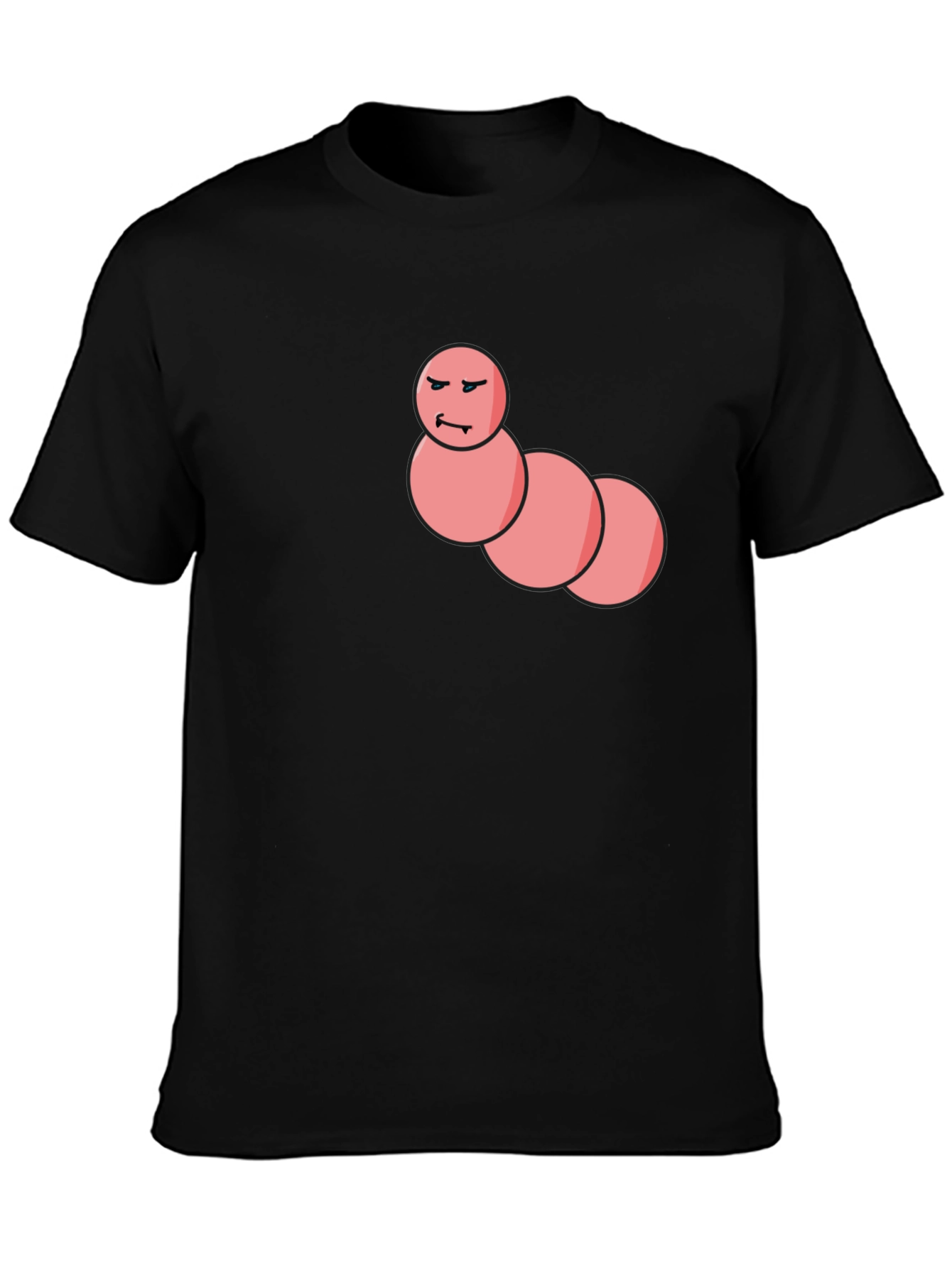 Black Men's Black T-Shirt with Funny Worm Graphic view 3