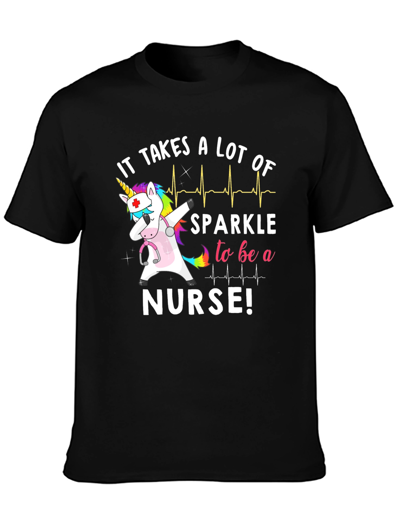Black Nurse Unicorn Graphic Tee view 3