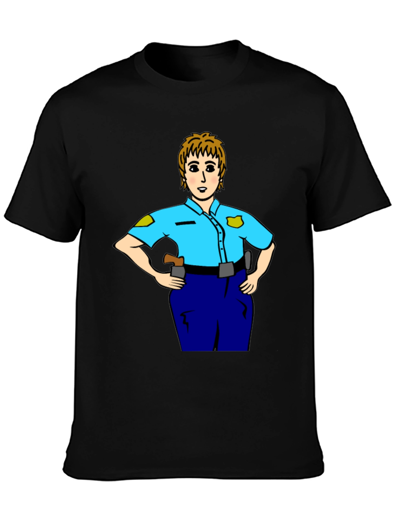 Black Police Woman Cartoon T-Shirt | Graphic Tee view 3