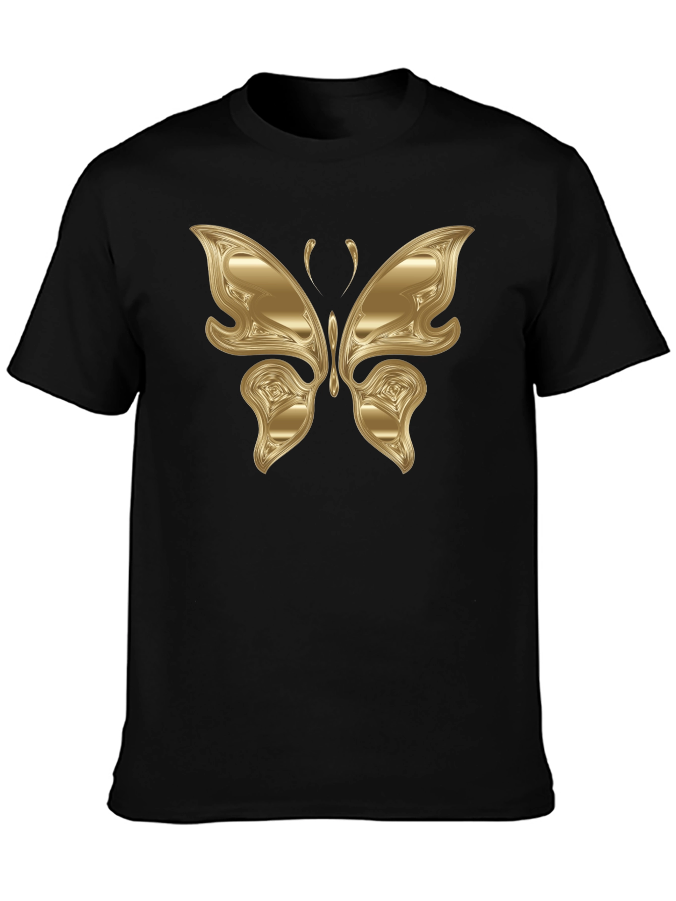 Black Golden Butterfly Graphic Black T-Shirt view 3