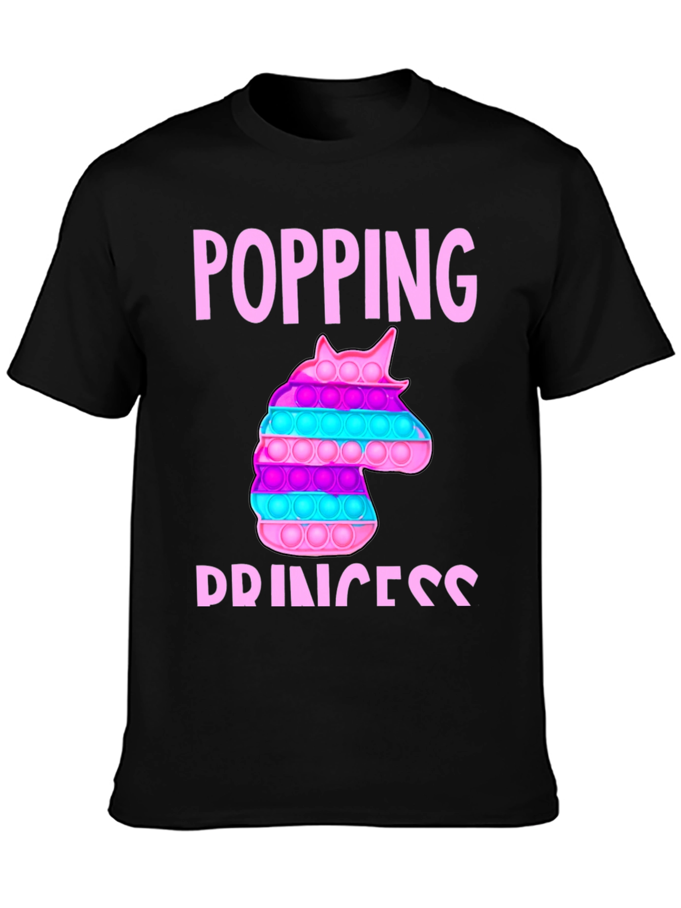 Black Popping Princess Unicorn Bubble Pop T-Shirt view 3