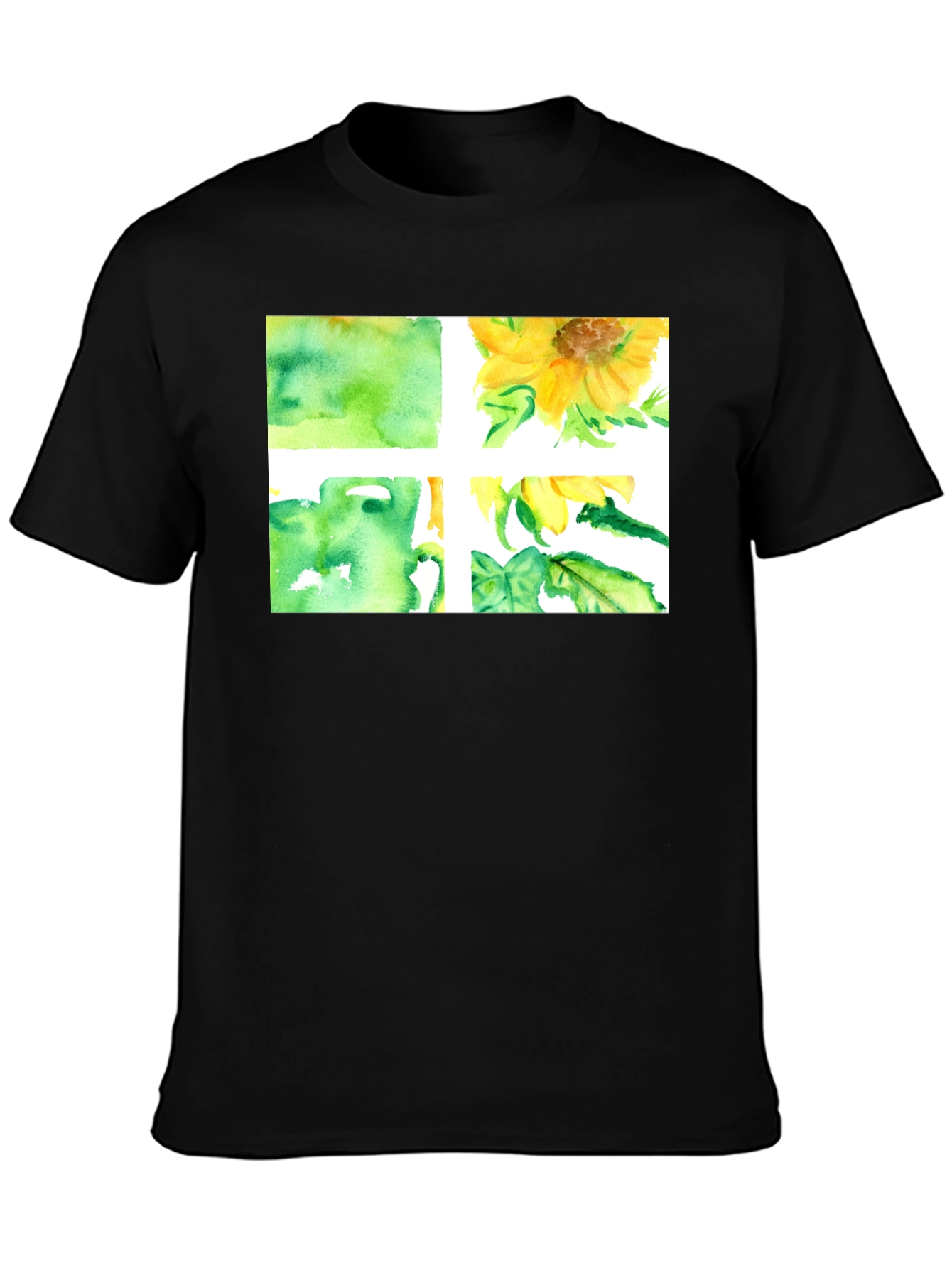 Black Sunflower Watercolor Graphic Black T-Shirt view 3