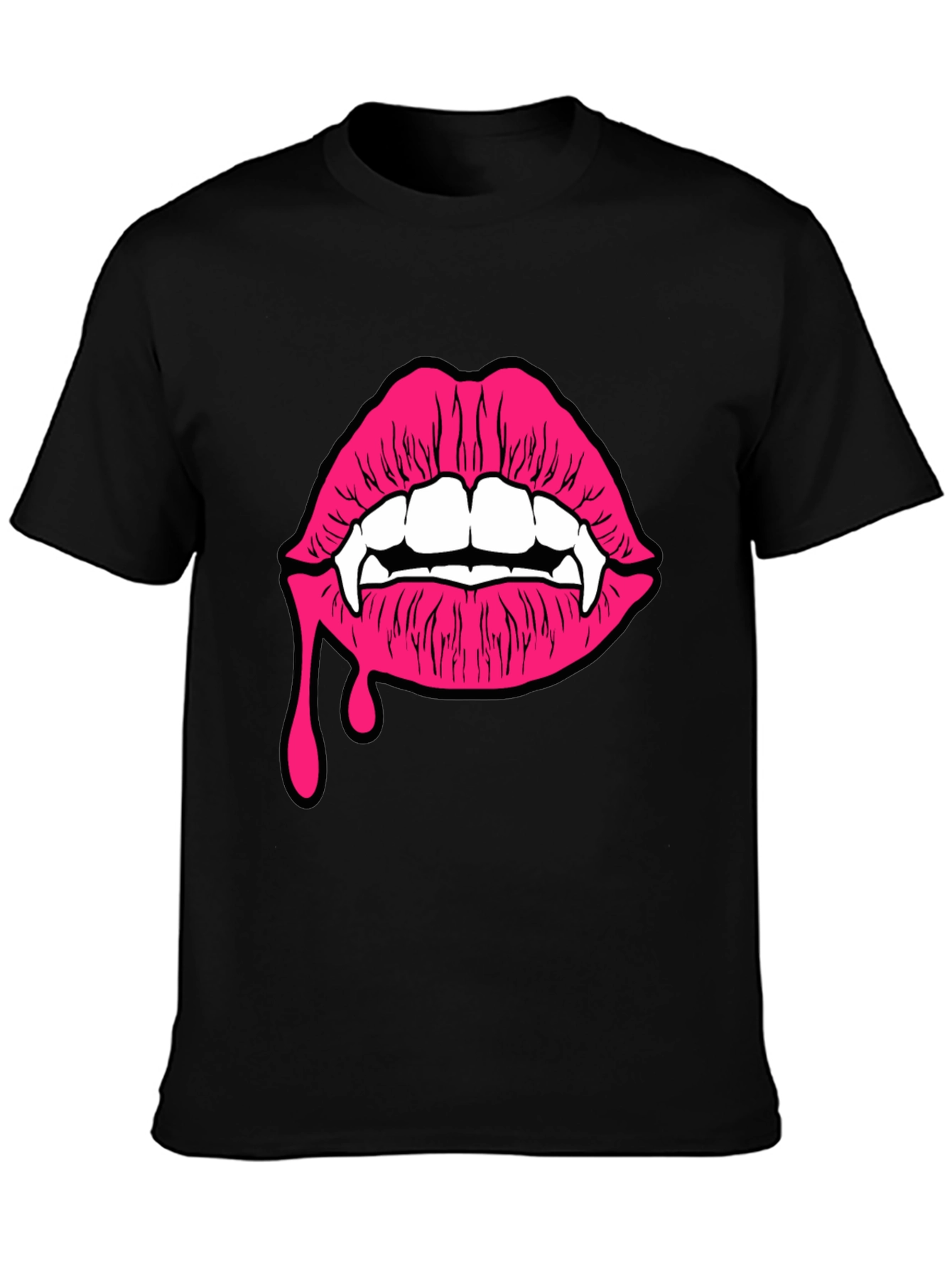Black Vampire Lips Graphic Tee - Black Cotton T-Shirt view 3