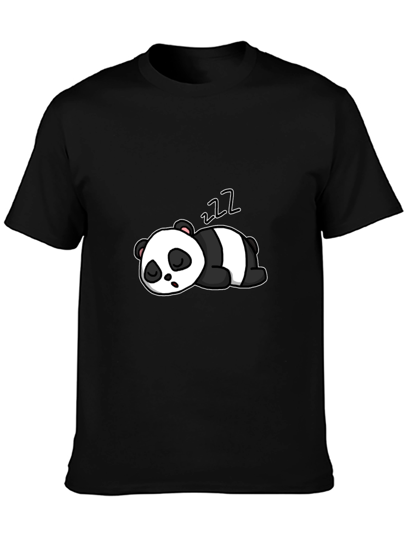 Black Cute Sleeping Panda Graphic Black T-Shirt view 3