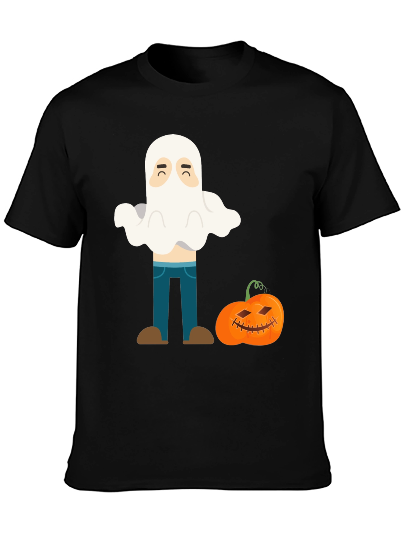 Black Halloween Ghost & Pumpkin Graphic T-Shirt view 3