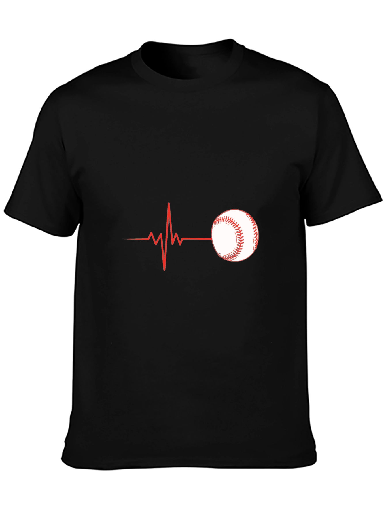 Black Baseball Heartbeat Graphic Tee - Black Cotton T-Shirt view 3