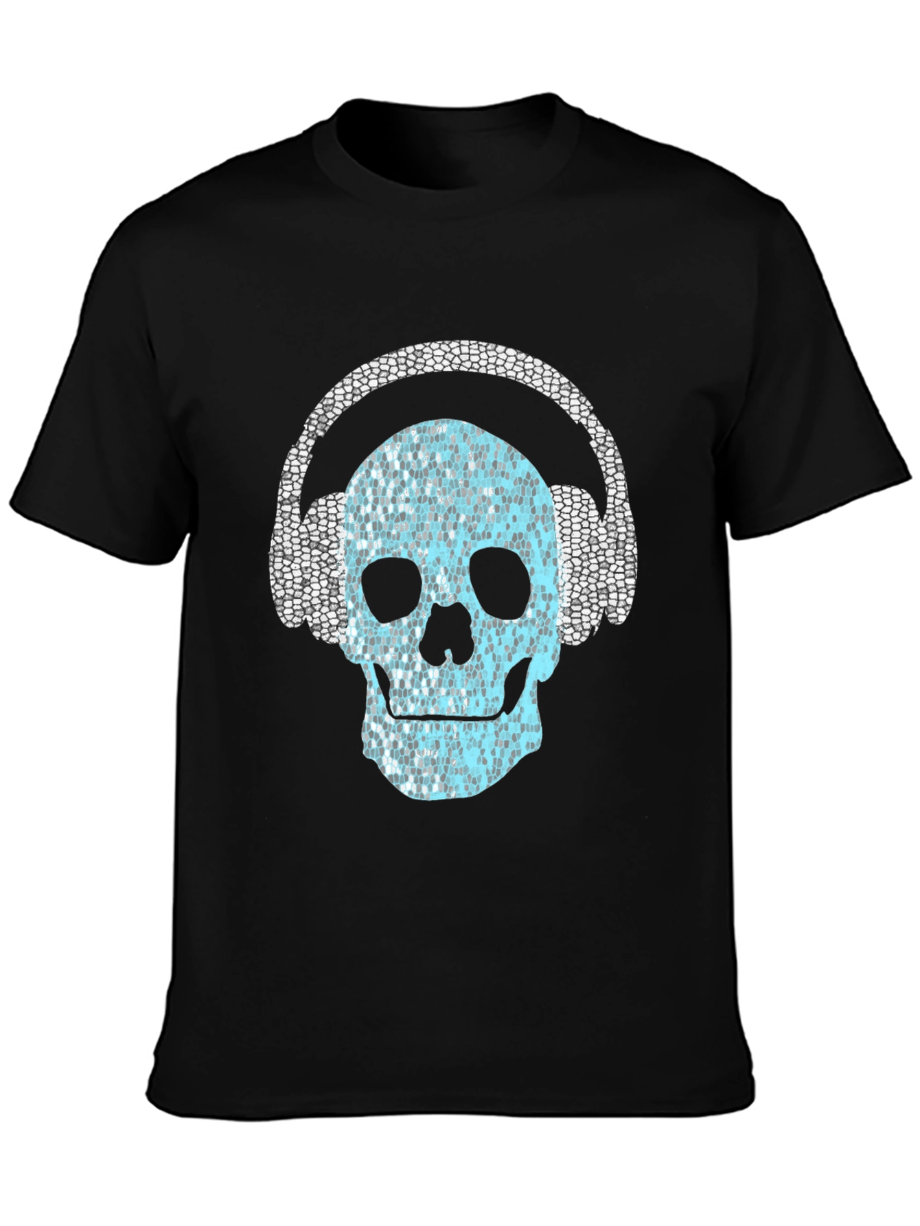 Black Skull with Headphones Graphic T-Shirt view 3