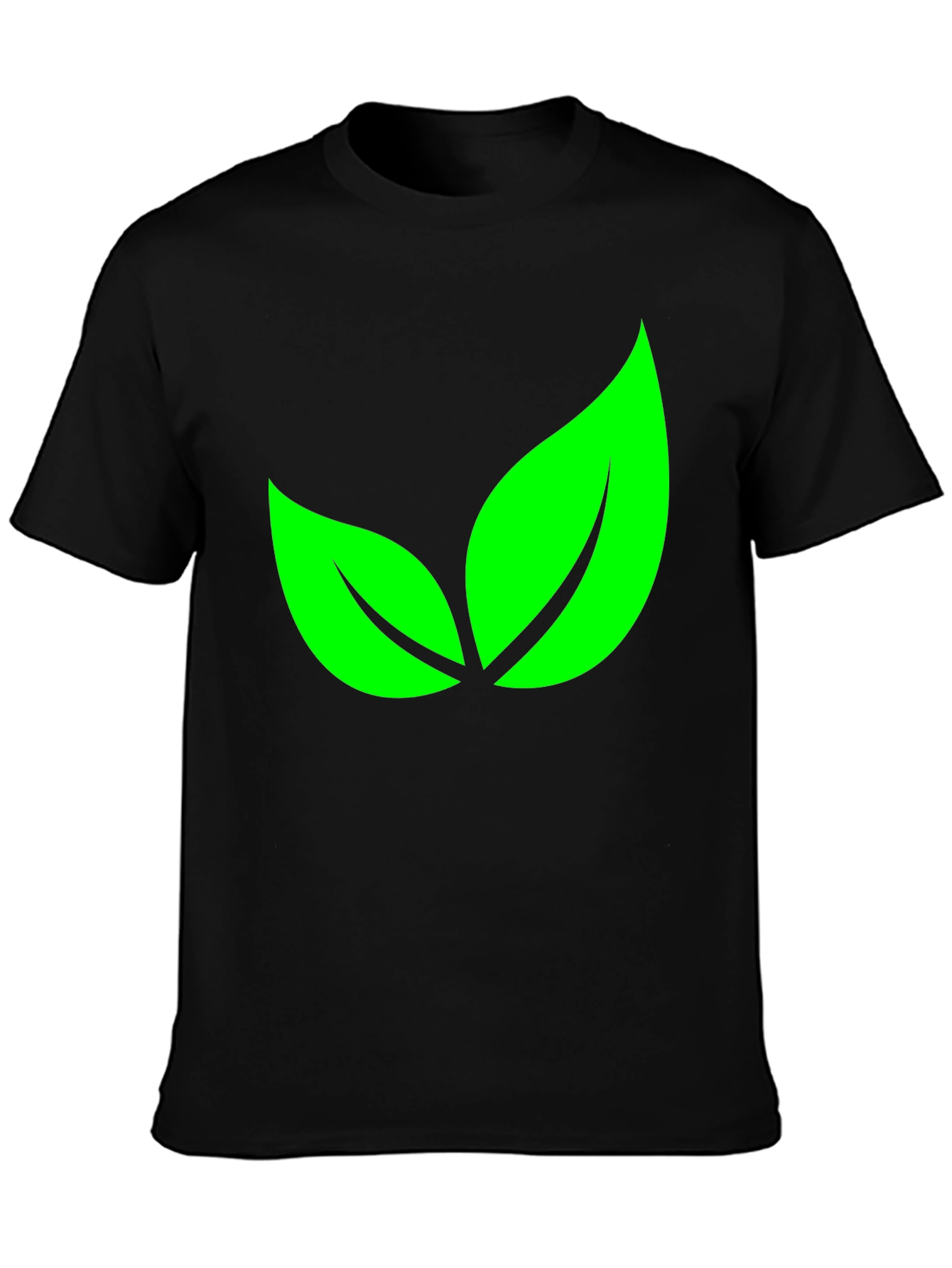 Black Green Leaves Graphic Black T-Shirt view 3