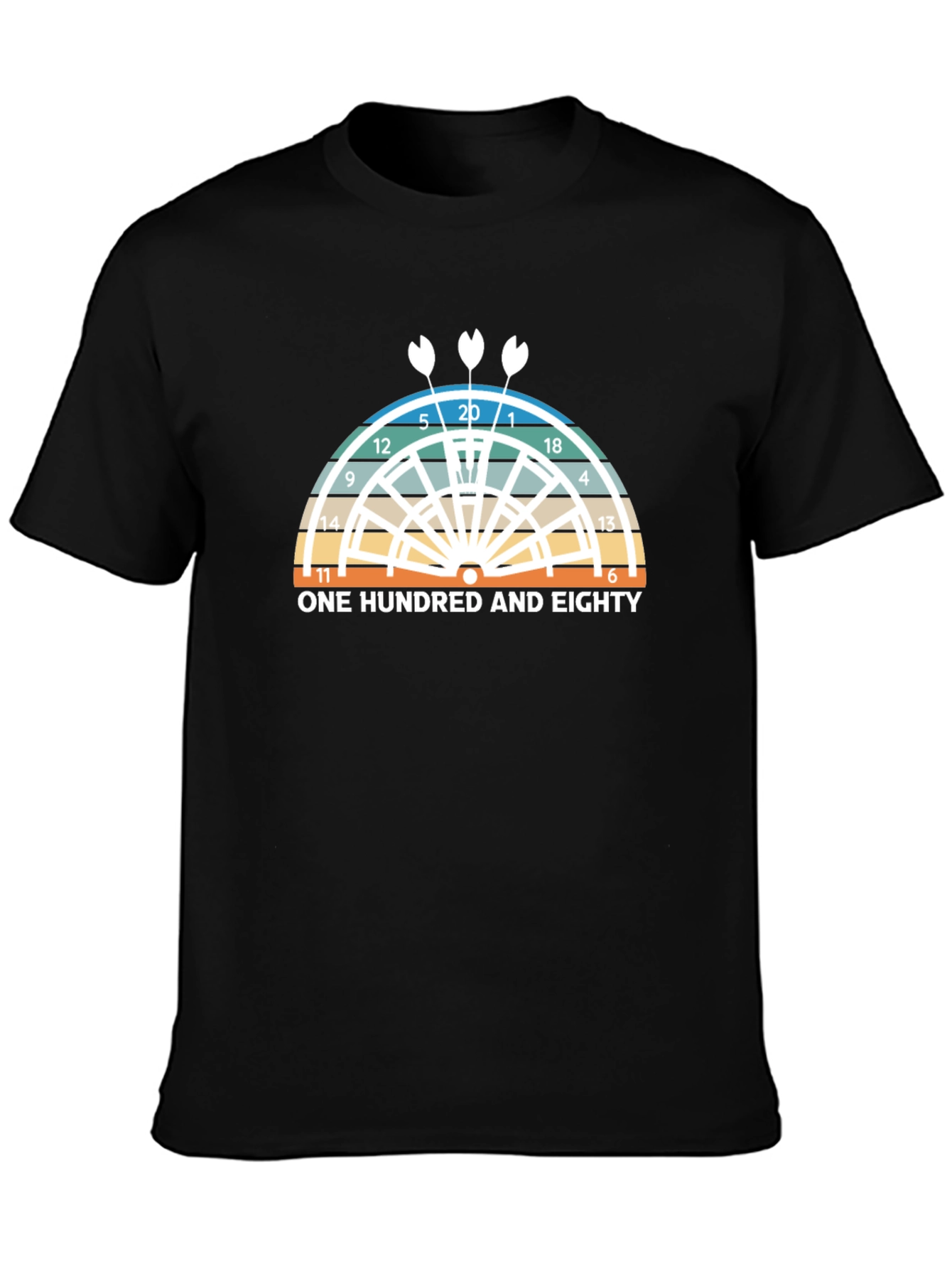 Black One Hundred and Eighty T-Shirt - Dartboard Design view 3
