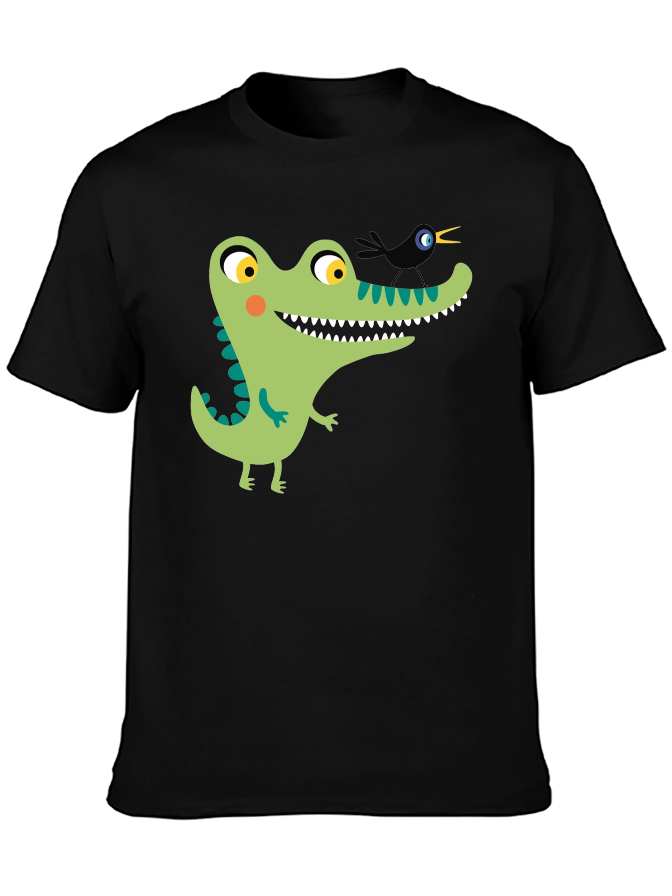 Black Cartoon Alligator Graphic Tee - Black Cotton view 3
