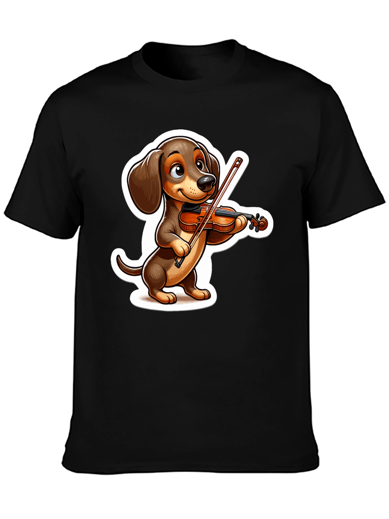 Black Dachshund Violinist T-Shirt - Cute Dog Lover Tee view 3