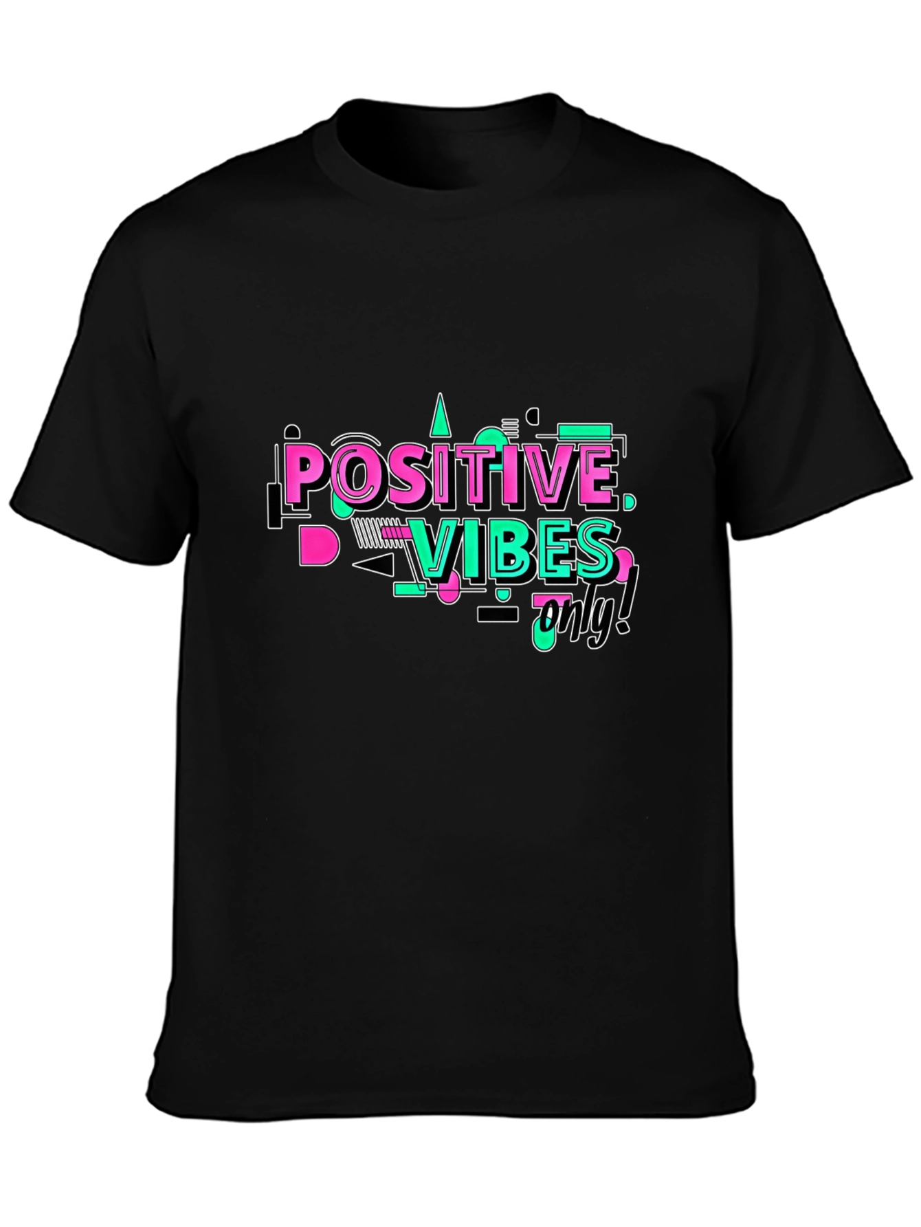 Black Positive Vibes Only Graphic T-Shirt view 3