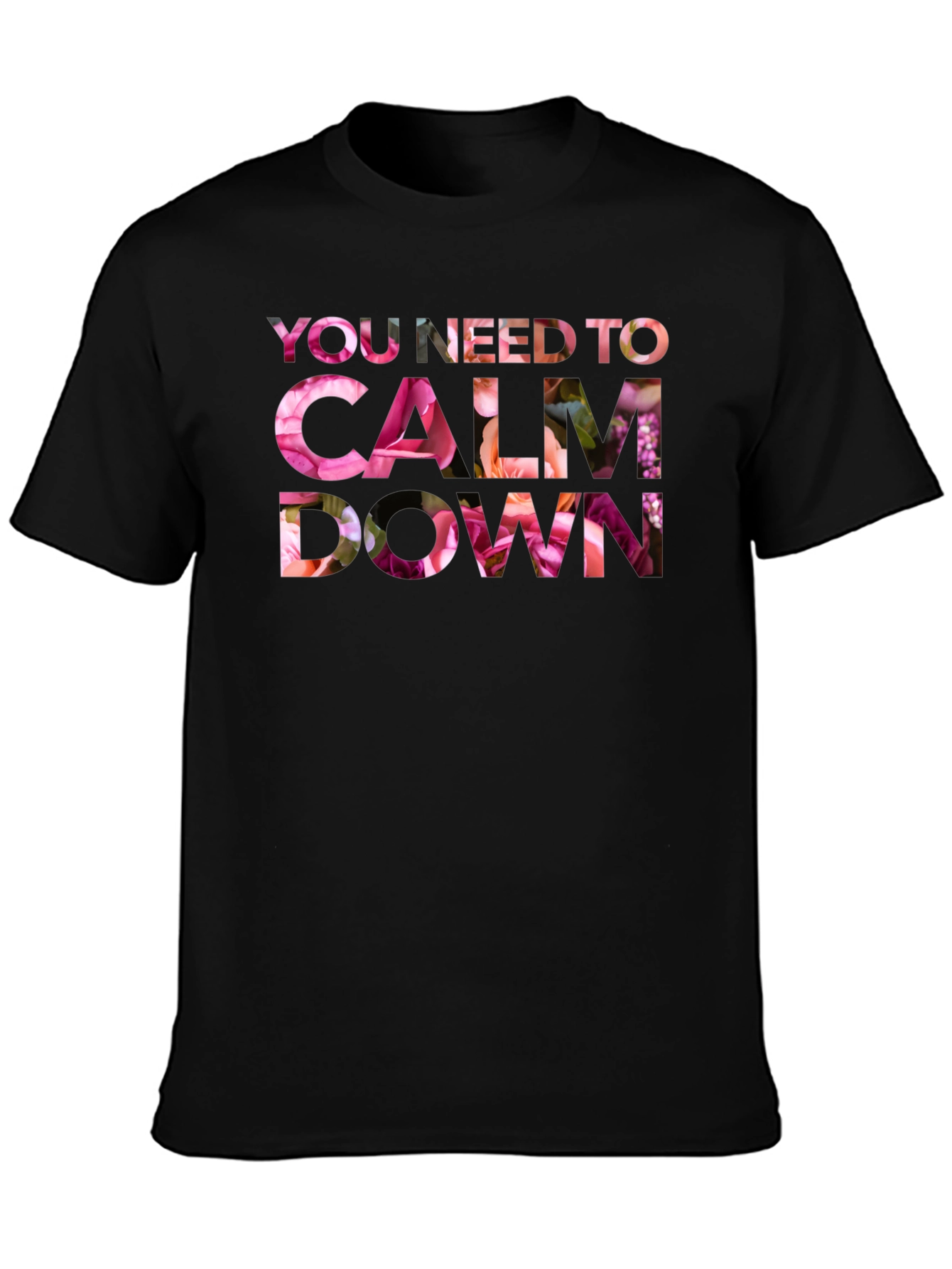 Black Floral Calm Down Graphic T-Shirt view 3