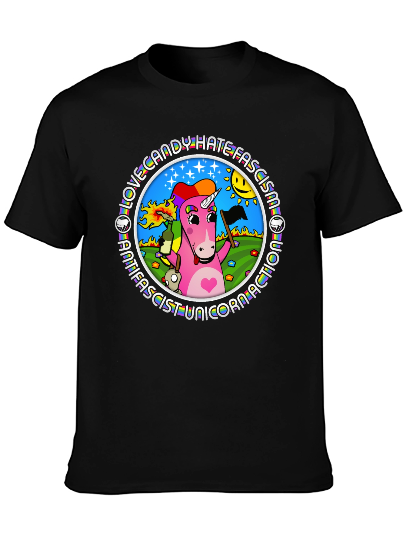 Black Antifascist Unicorn T-Shirt - Love Candy view 3