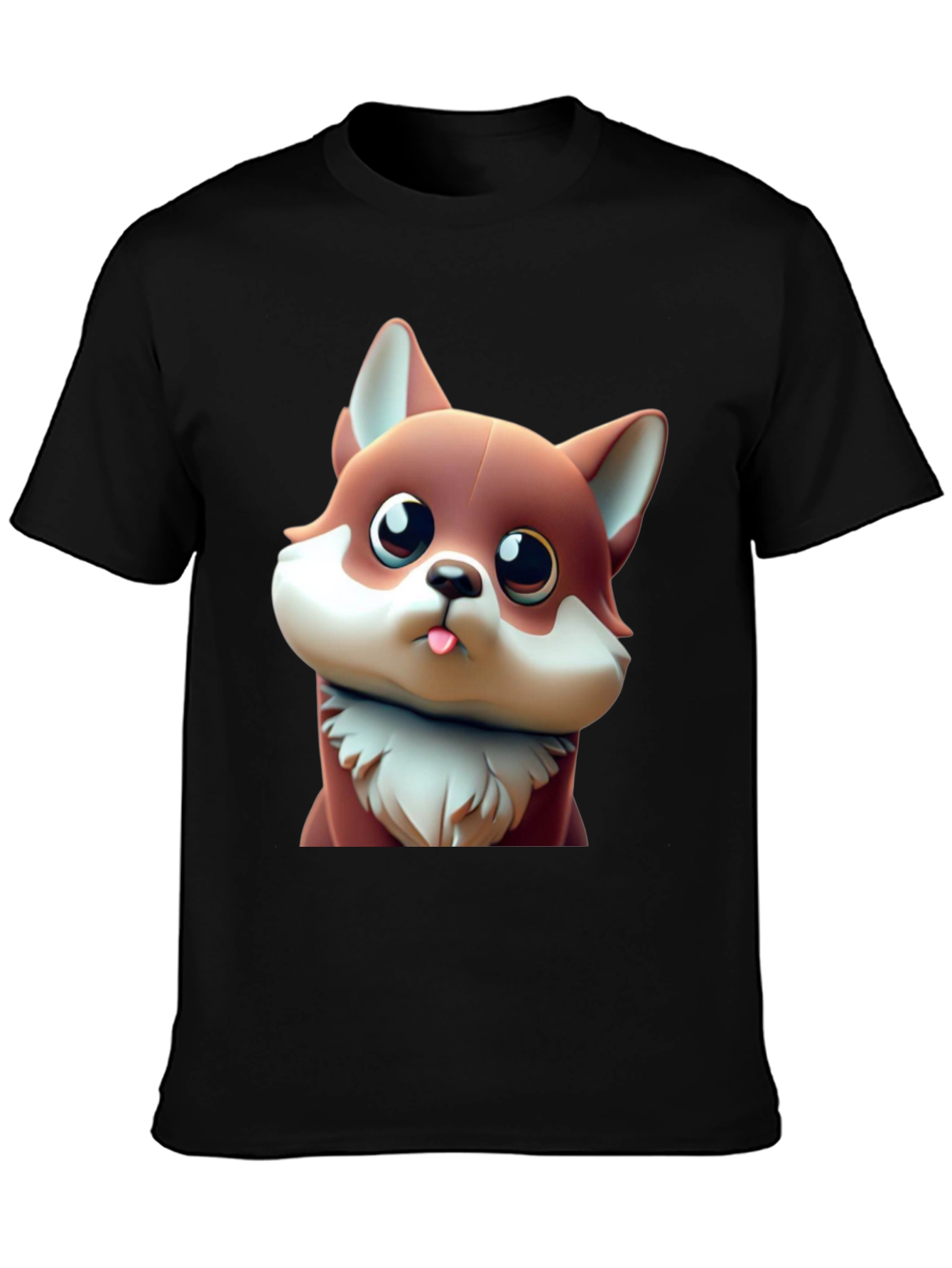 Black Cute Cartoon Fox Black T-Shirt view 3