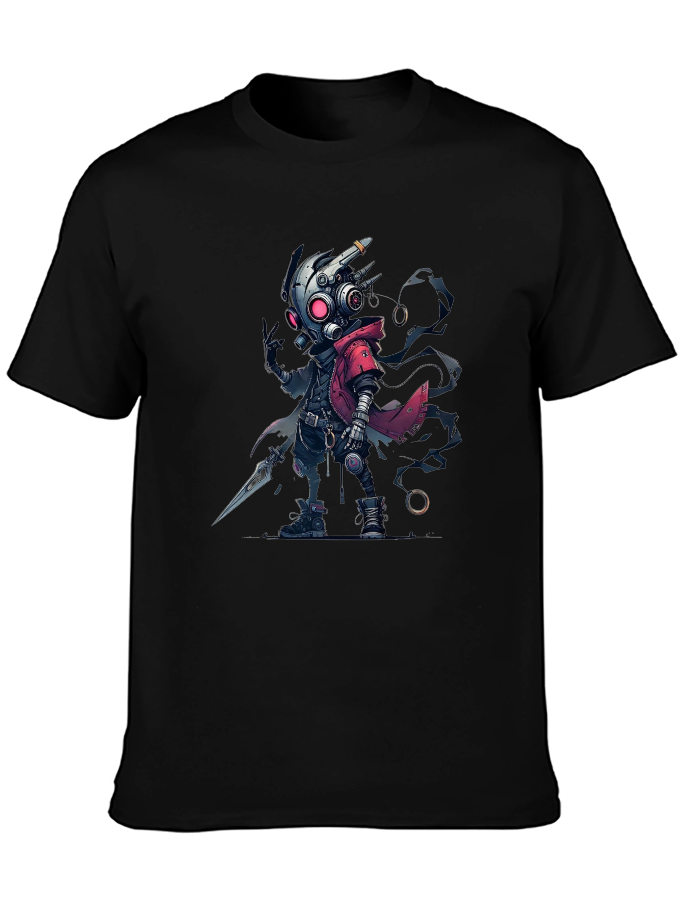 Black Cyberpunk Cartoon Graphic T-Shirt view 3