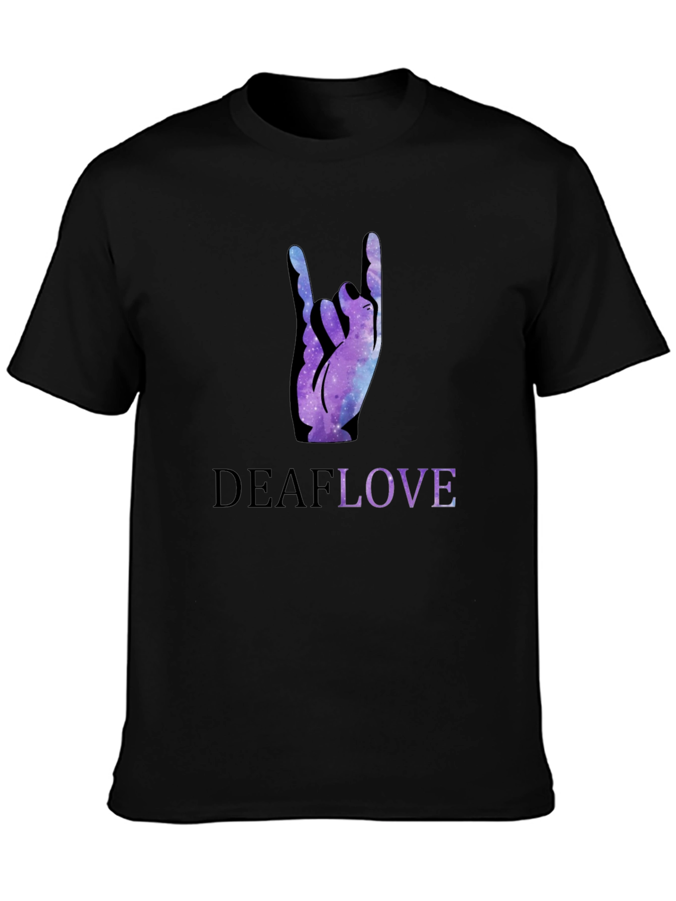 Black Deaf Love Galaxy Hand Sign Black T-Shirt view 3