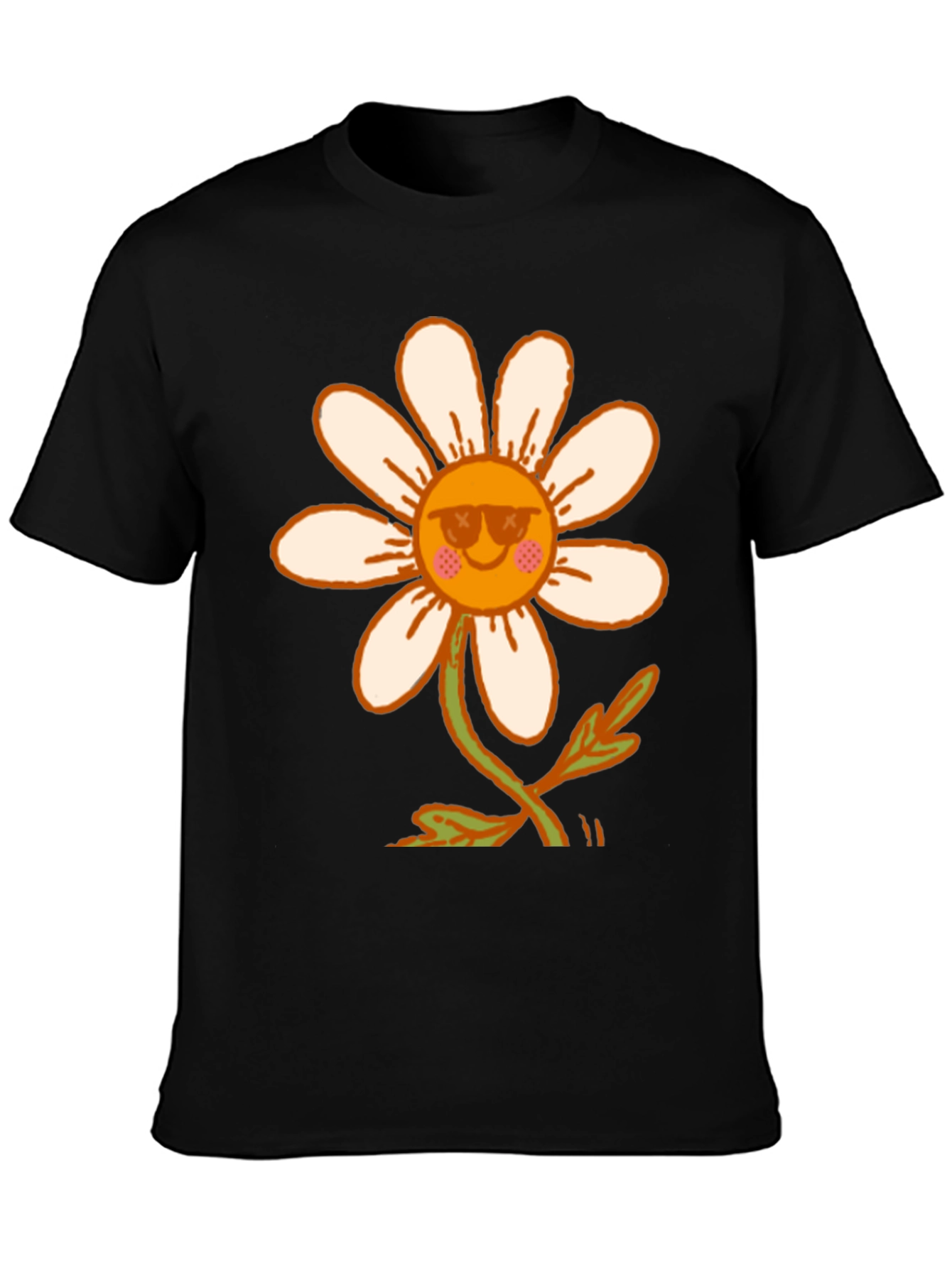Black Retro Daisy Flower T-Shirt - Black view 3