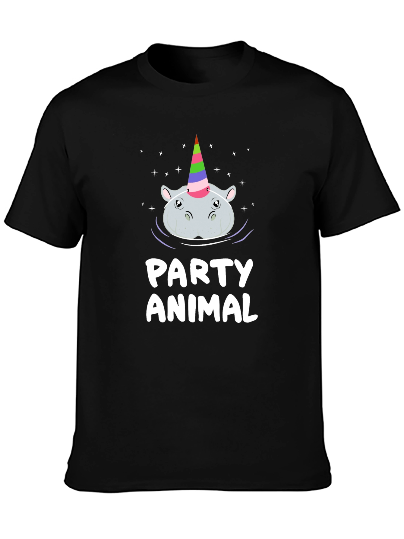 Black Party Animal Hippo Unicorn T-Shirt view 3