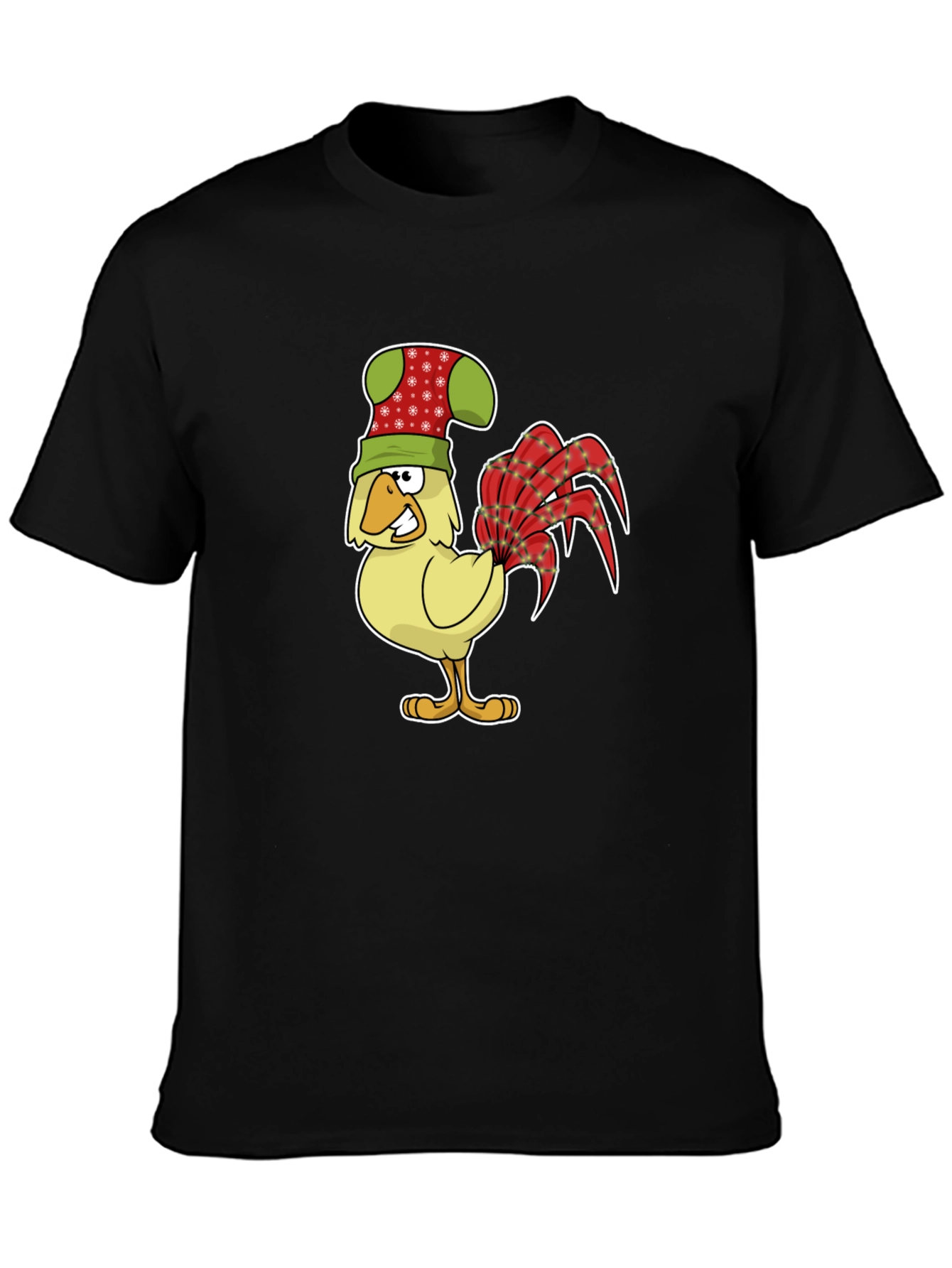 Black Festive Rooster Graphic Tee - Novelty Chicken Shirt view 3