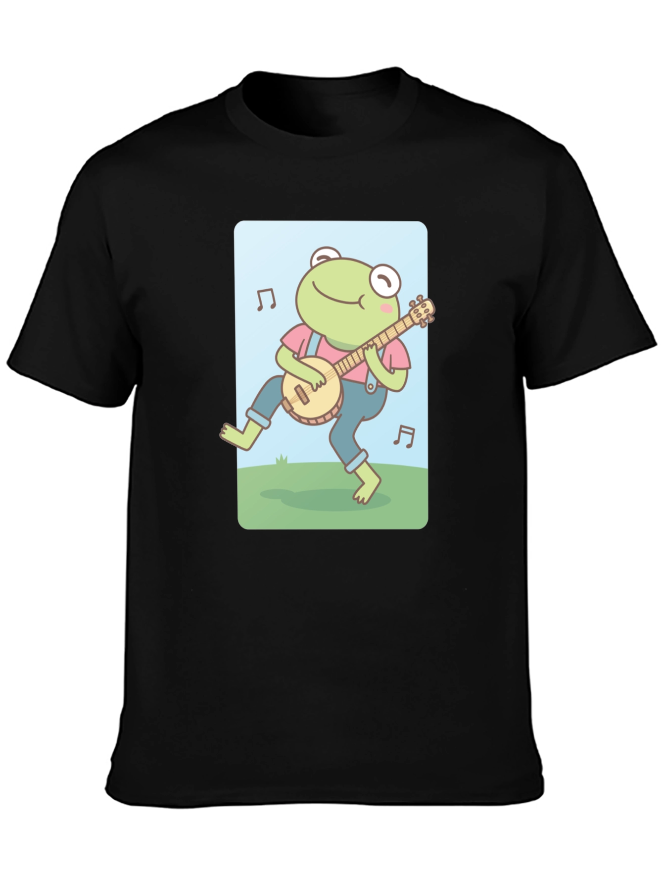 Black Frog Banjo Music T-Shirt - Cute Cartoon Design view 3