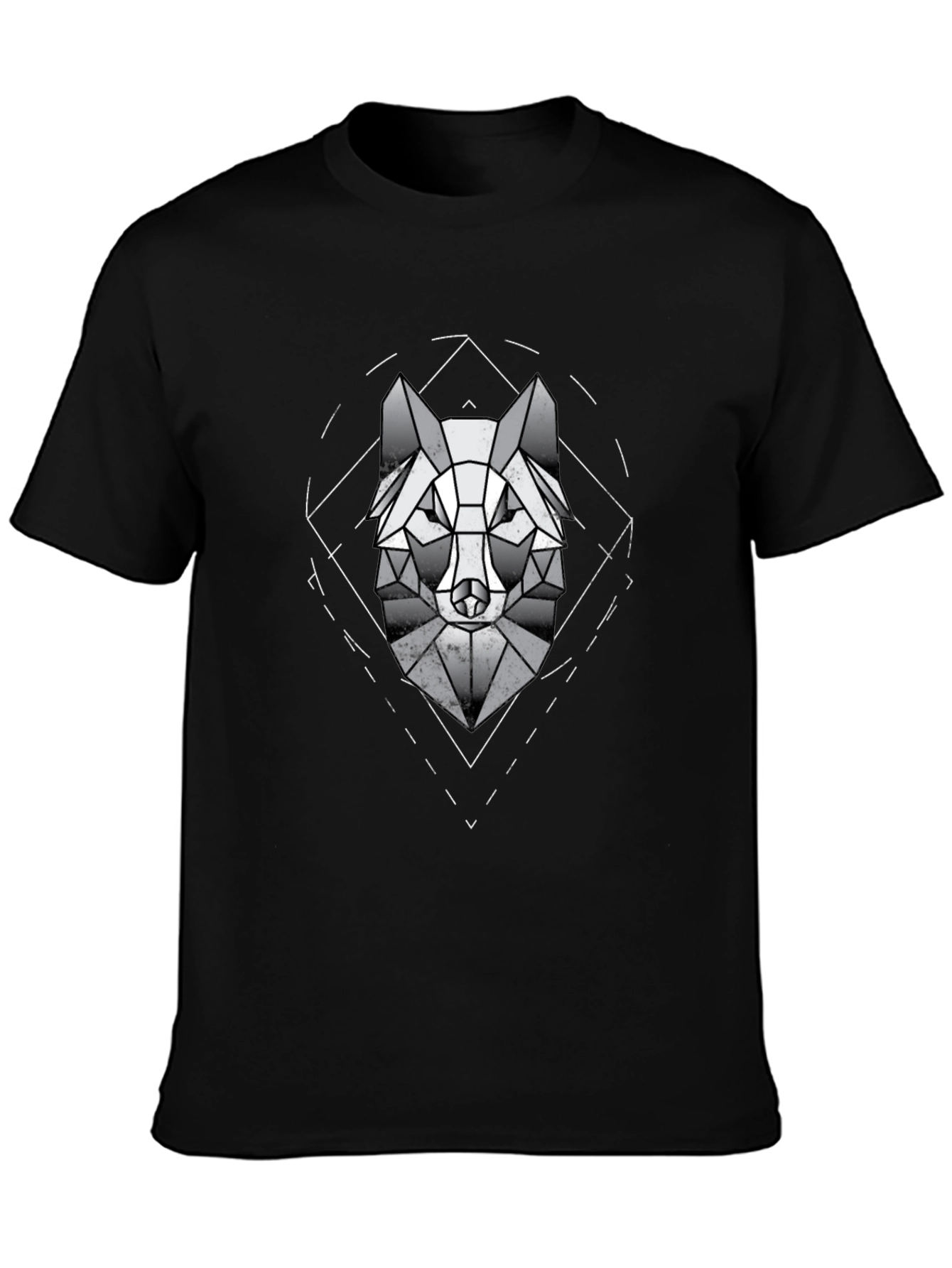 Black Geometric Wolf Graphic Tee - Modern Menswear view 3