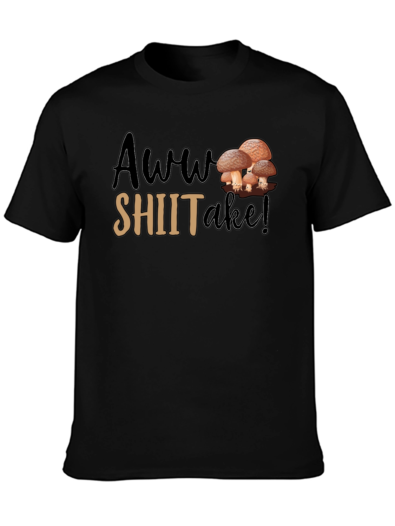 Black Awww Shiitake! Mushroom Pun Graphic T-Shirt view 3