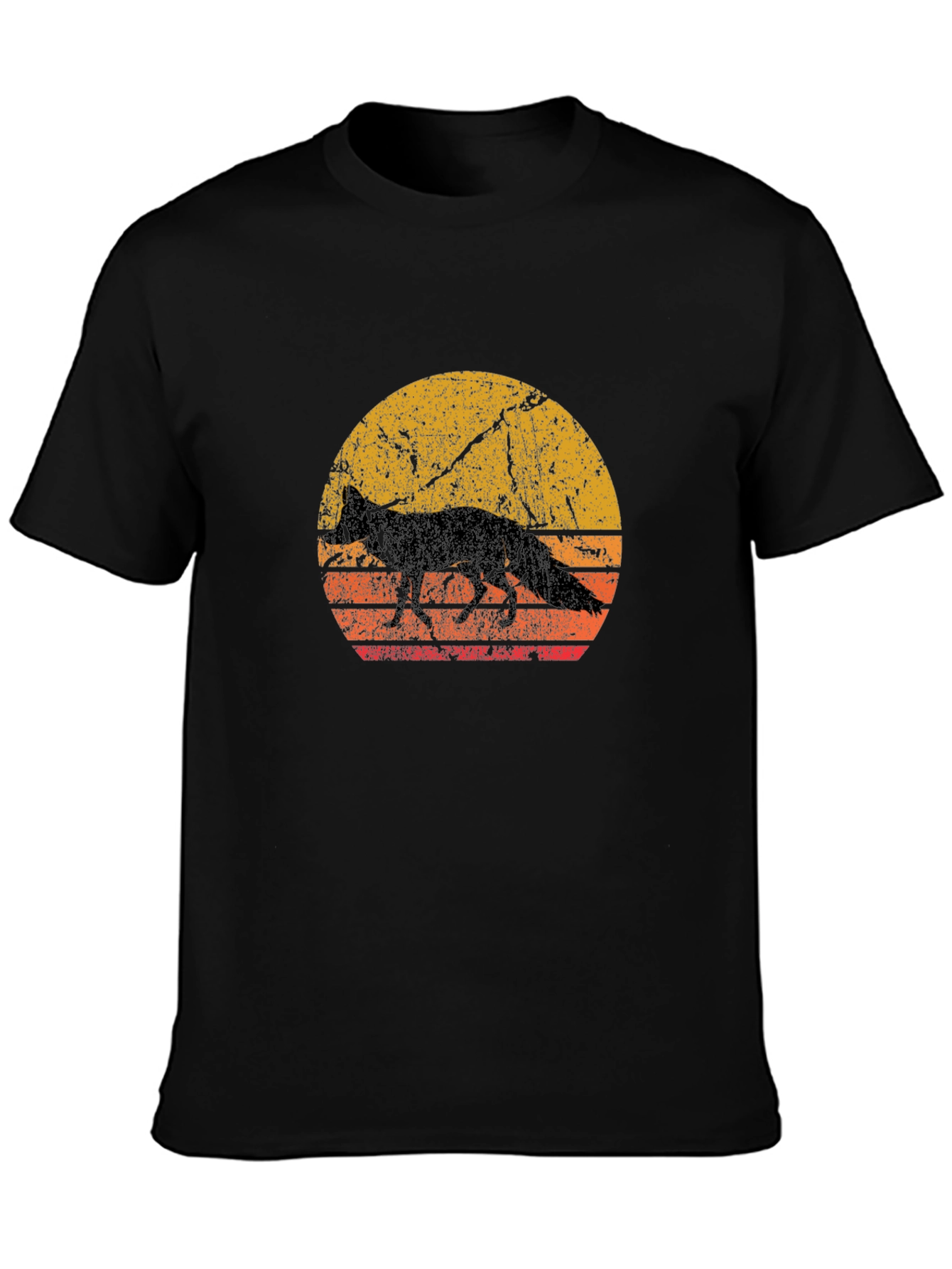 Black Retro Fox Sunset Graphic Tee - Black Cotton Blend view 3