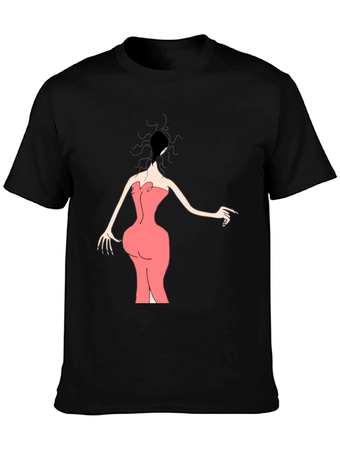 Black Woman in Pink Dress Graphic Tee - Black view 3