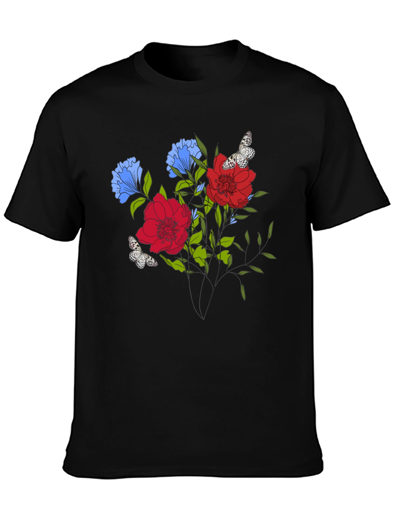 Black Floral Butterfly Graphic Print T-Shirt view 3
