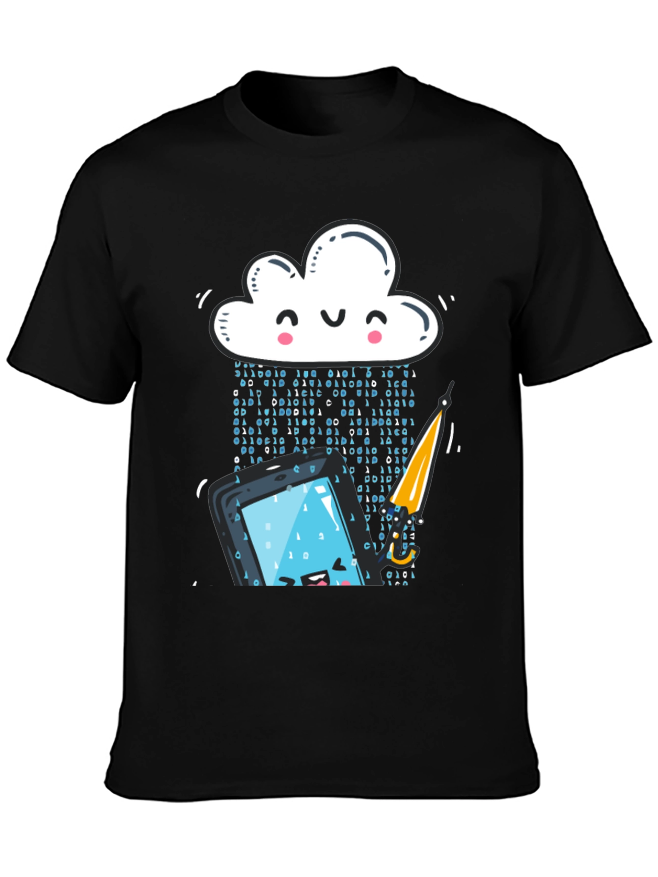 Black Funny Cloud Data Rain Smartphone Black T-Shirt view 3