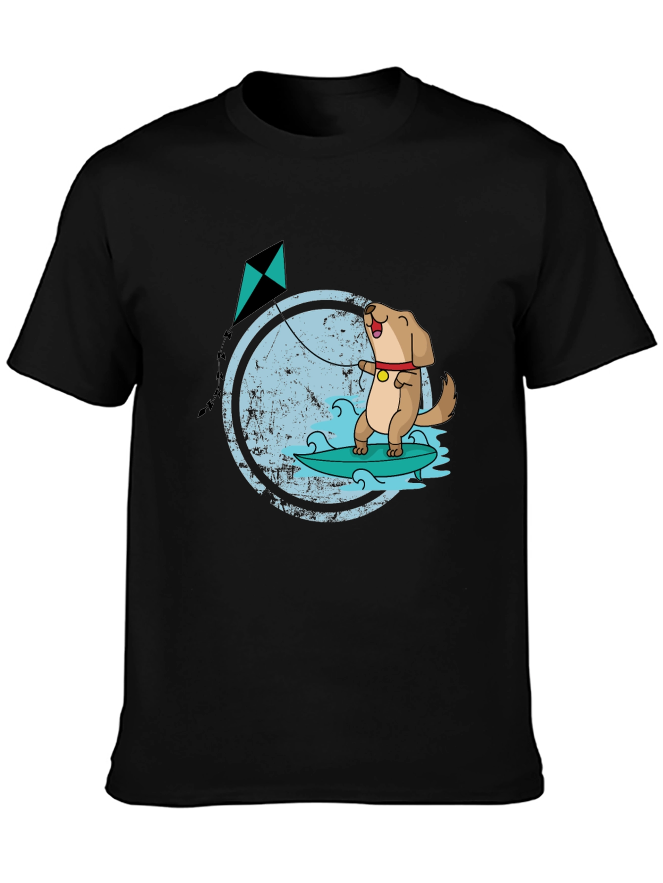 Black Surfing Dog Kite T-Shirt view 3