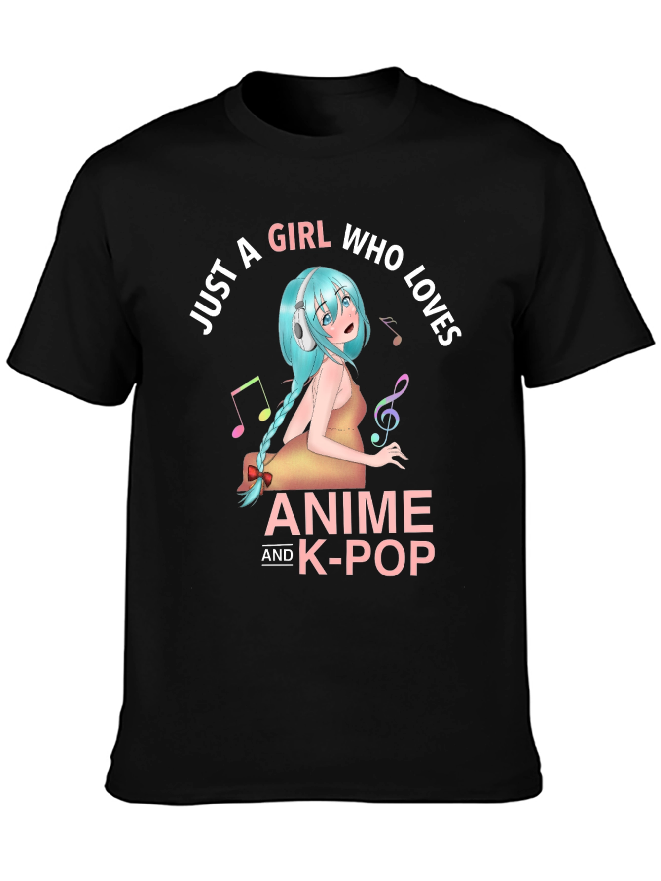 Black Anime & K-Pop Girl T-Shirt - Music Lover Tee view 3