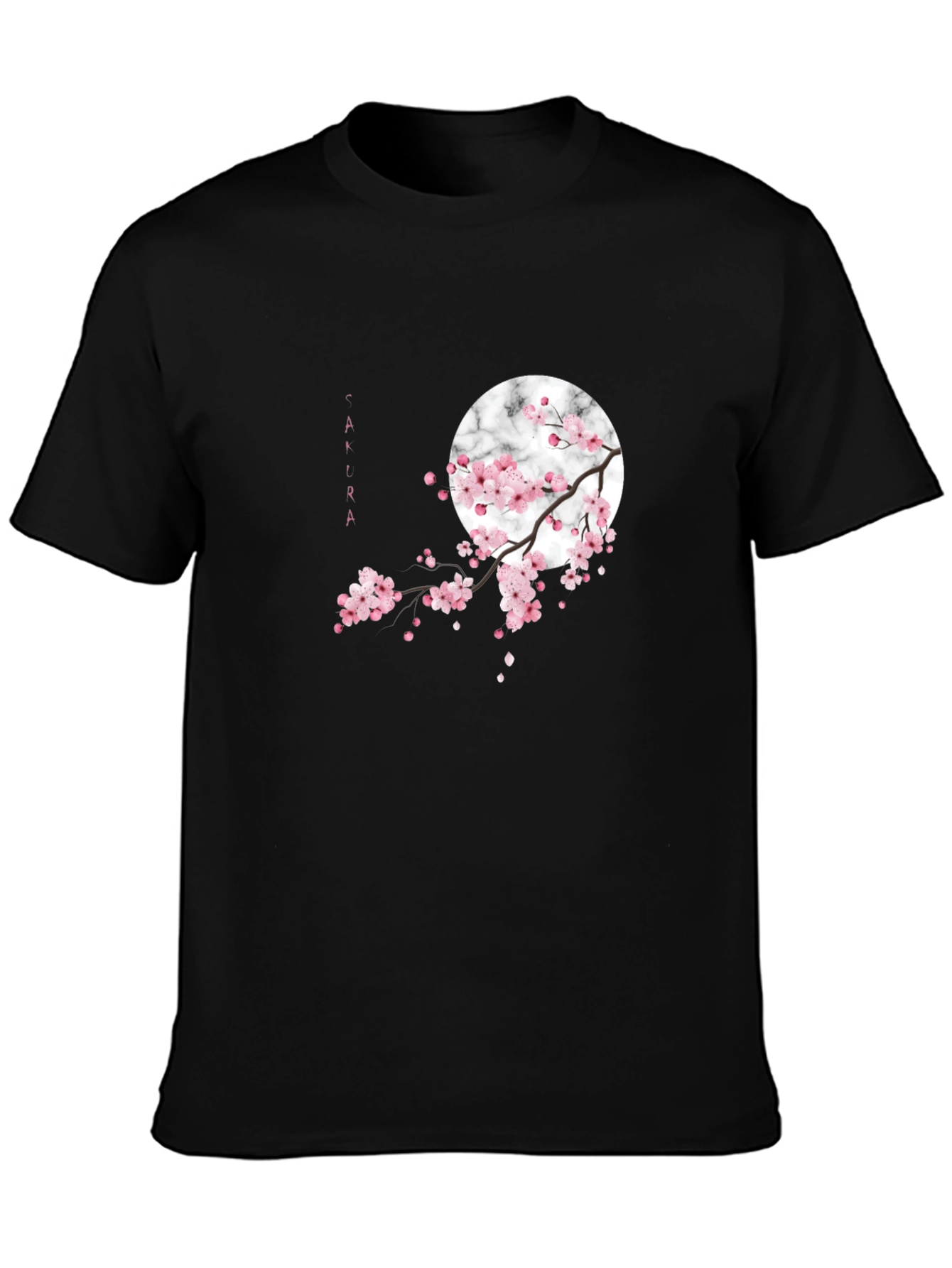 Black Sakura Blossom Graphic Tee - Black Cotton Casual Shirt view 3