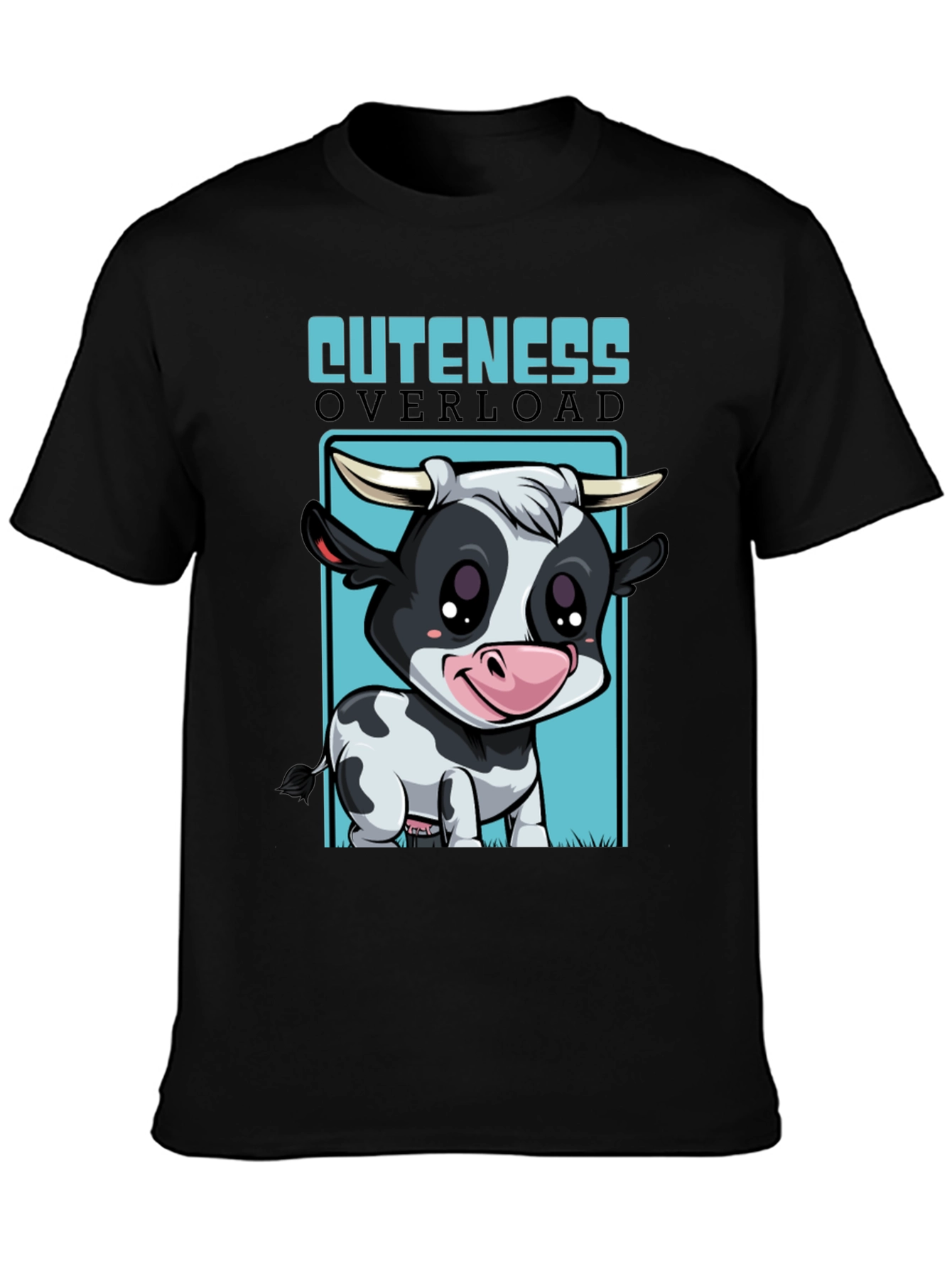 Black Cute Cow Cuteness Overload Graphic T-Shirt view 3