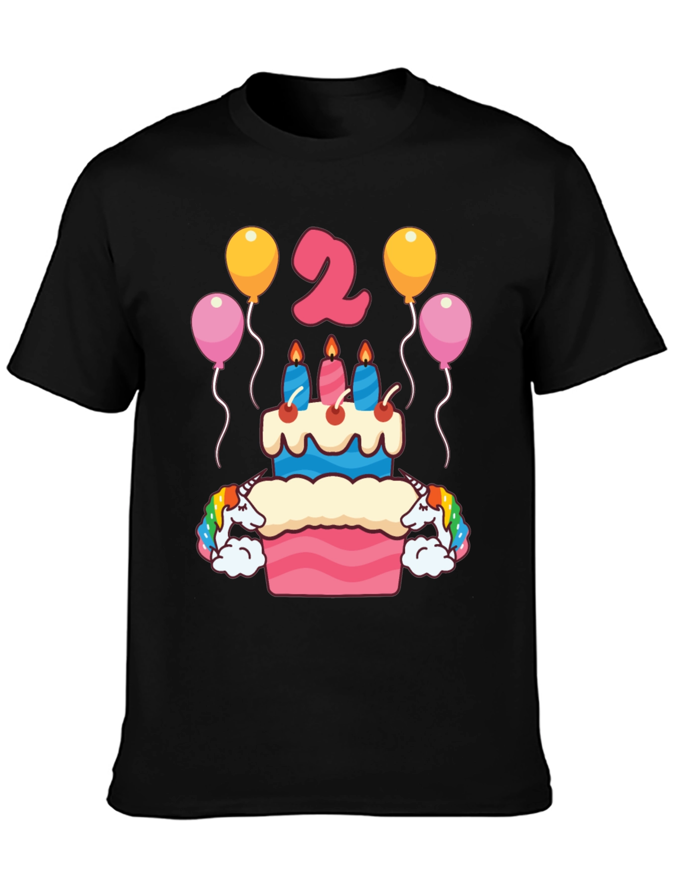 Black Unicorn 2nd Birthday Party T-Shirt view 3