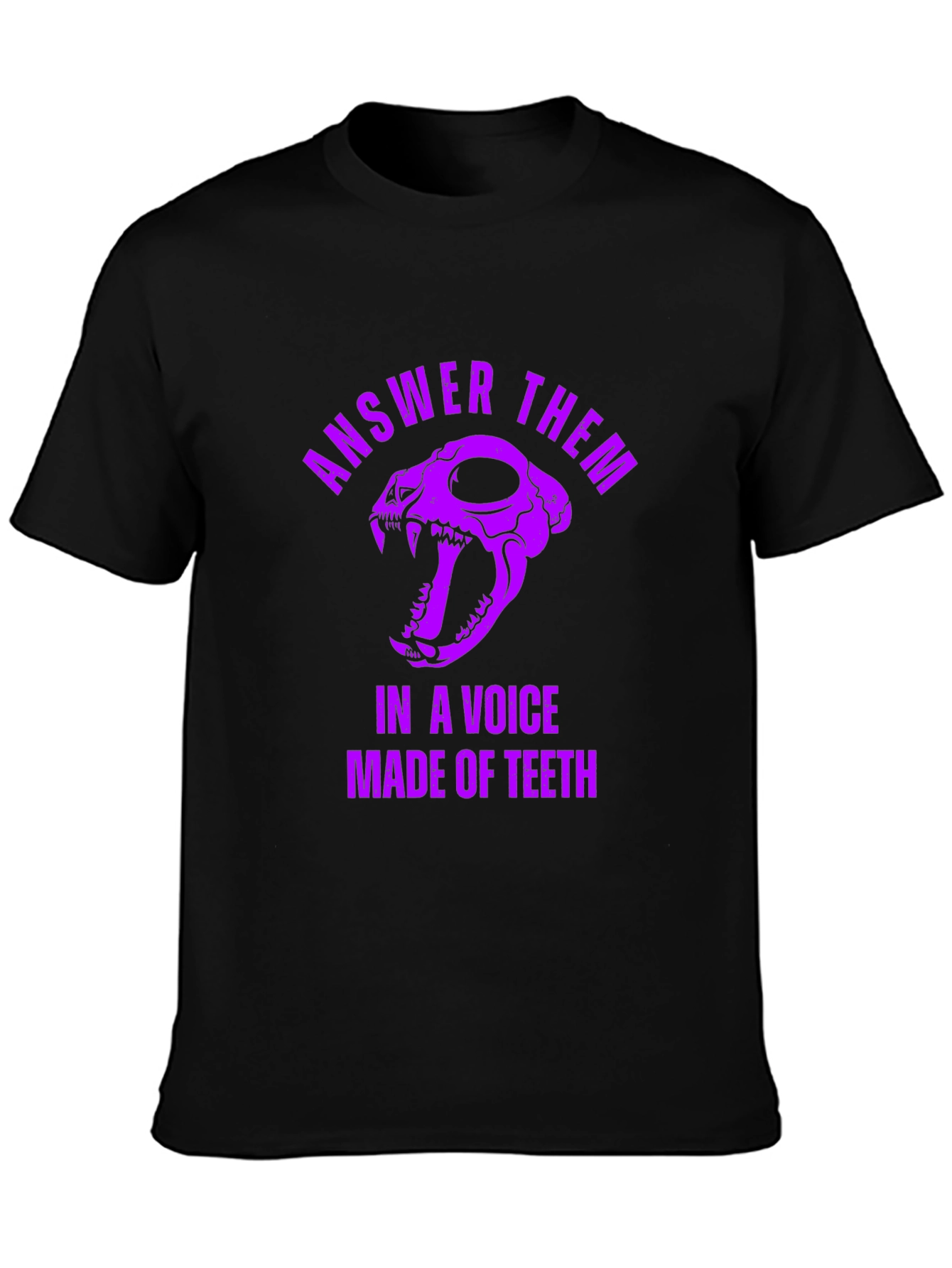 Black Answer Them T-Shirt: Skull & Teeth Design view 3
